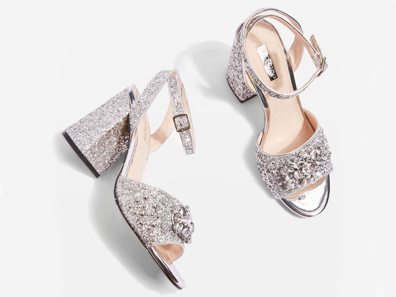 Razzle Glitter Block Heel Sandals, ?52, Topshop