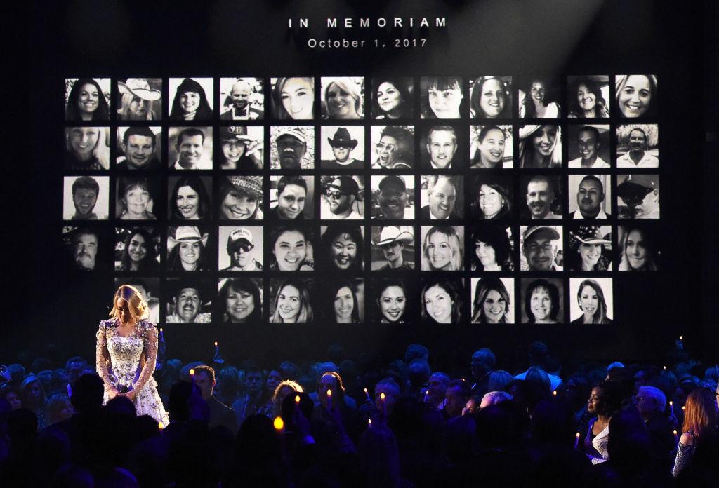 Carrie Underwood is emotional during a tribute to the victims of the Route 91 Harvest music festival shooting in Las Vegas