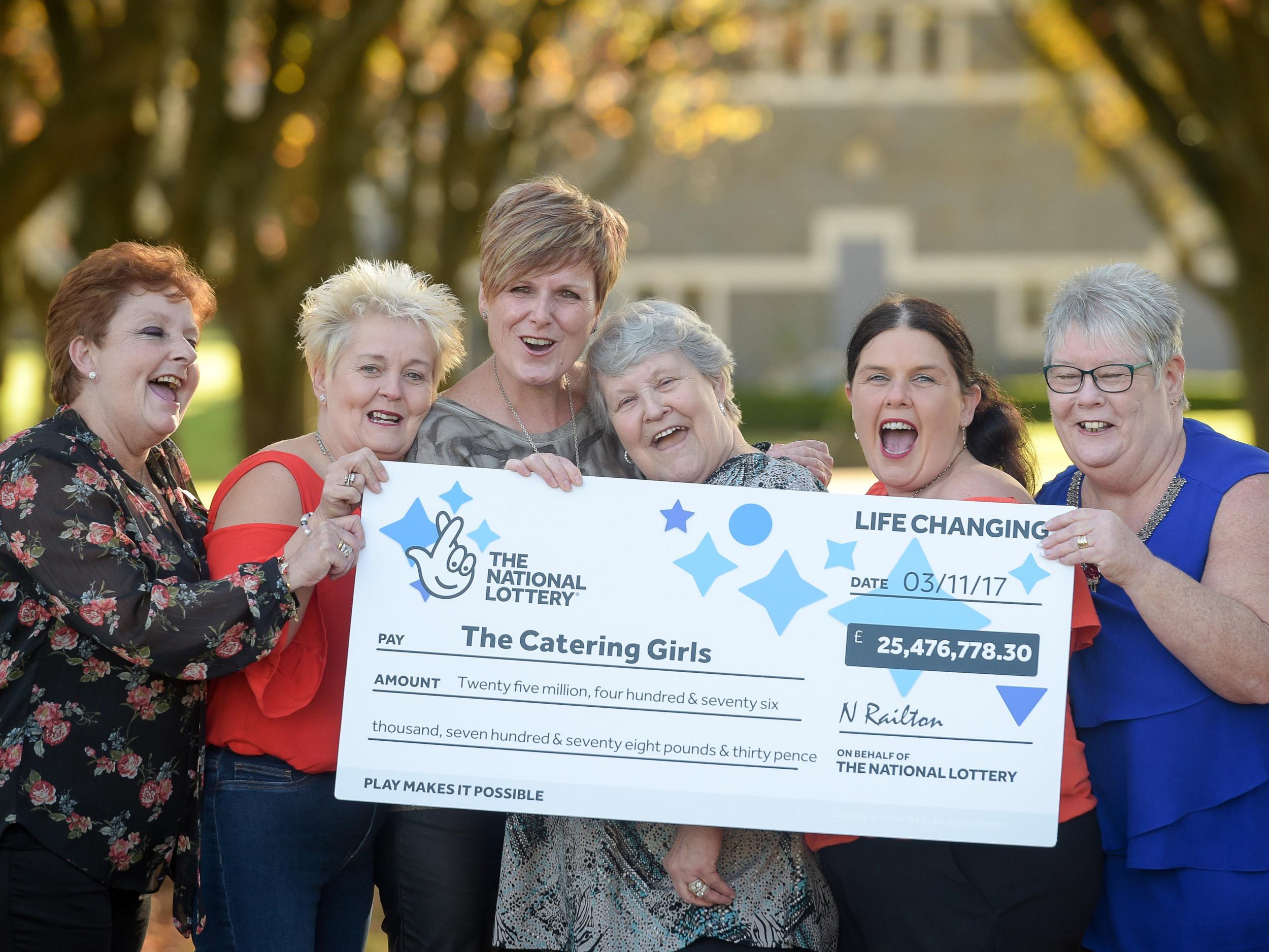 (From left to right) Julie Saunders, 56, Doreen Thompson, 56, Julie Amphlett, 50, Jean Cairns, 73, Louise Ward, 37, and Sian Jones, 54, celebrate their win at Hensol Castle