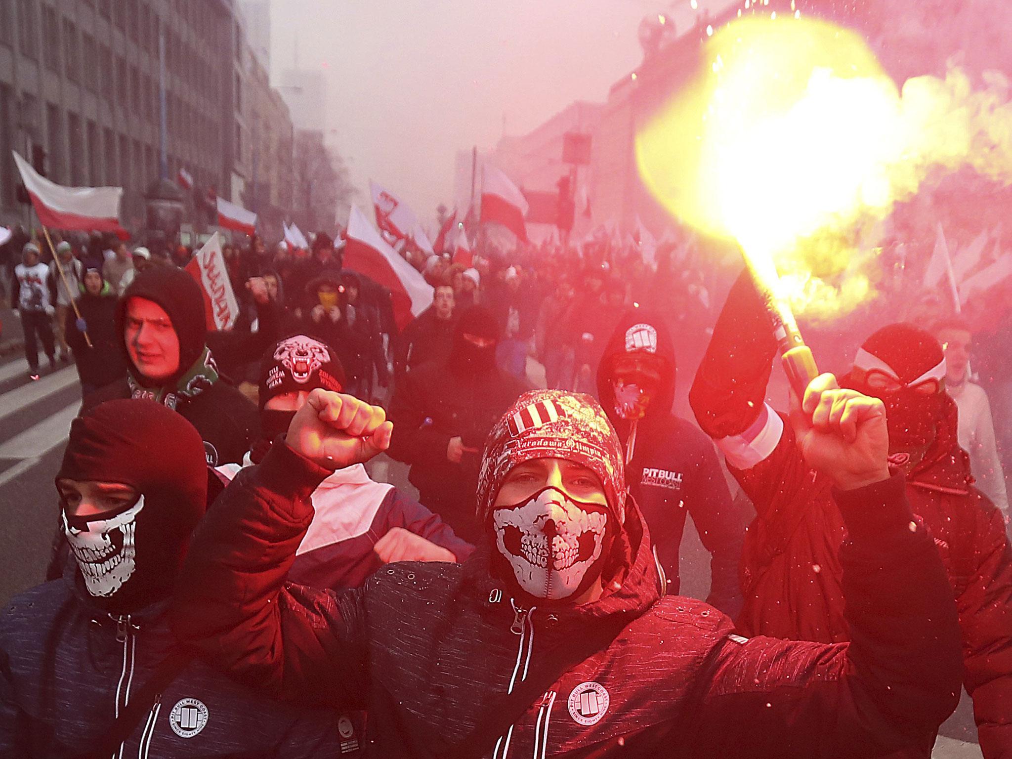 In last year’s march, nationalists burned flares as they marched in large numbers through the streets of Warsaw