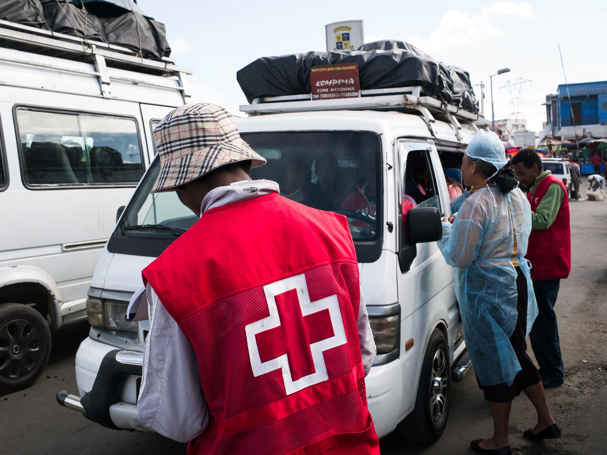 Red Cross workers in Antananarivo, Madagascar, where the plague has spread