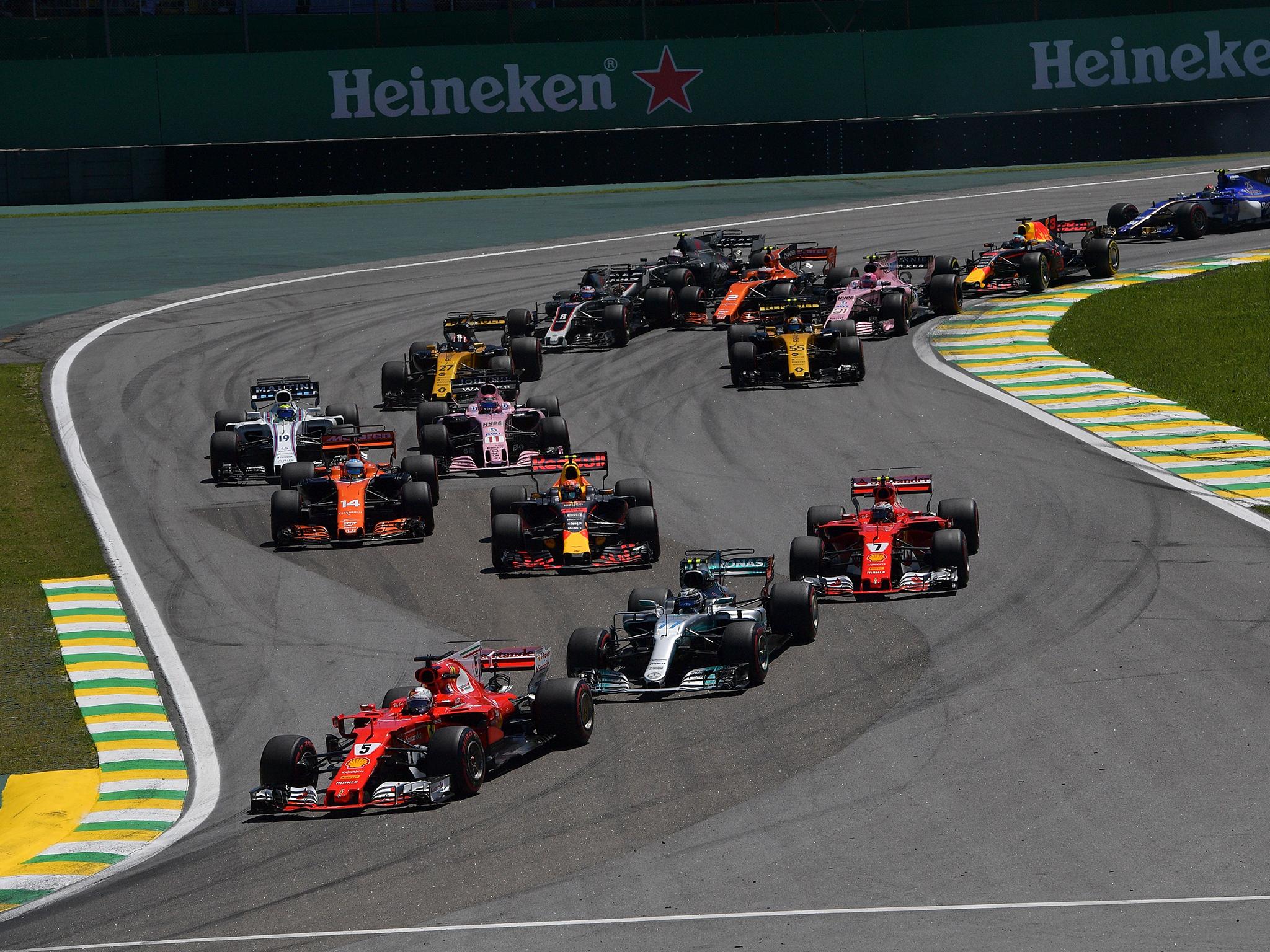 Sebastian Vettel leads the Brazilian Grand Prix after passing Valtteri Bottas