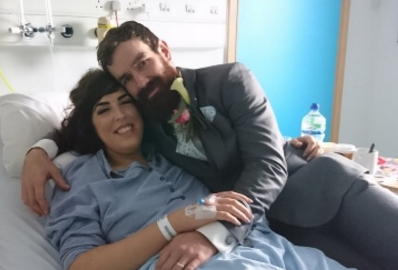 John Cowan comforted Ms Cowan after she was rushed to hospital following their church ceremony