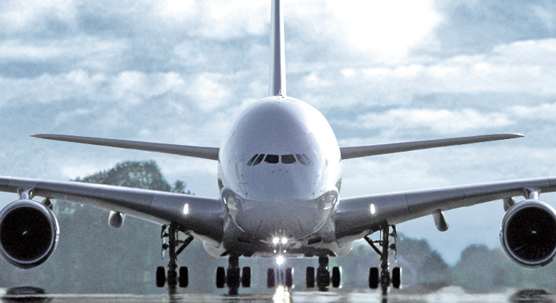 Sanctuary: the double-deck Airbus plane is parked at the airport which serves the pilgrimage site of Lourdes