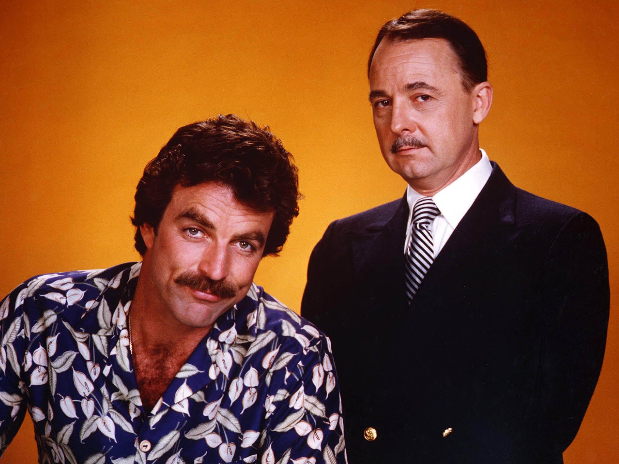 Hillerman (right) with ‘Magnum’ star Tom Selleck: ‘One of the best parts in all television,’ the Texas-born actor said of his defining role