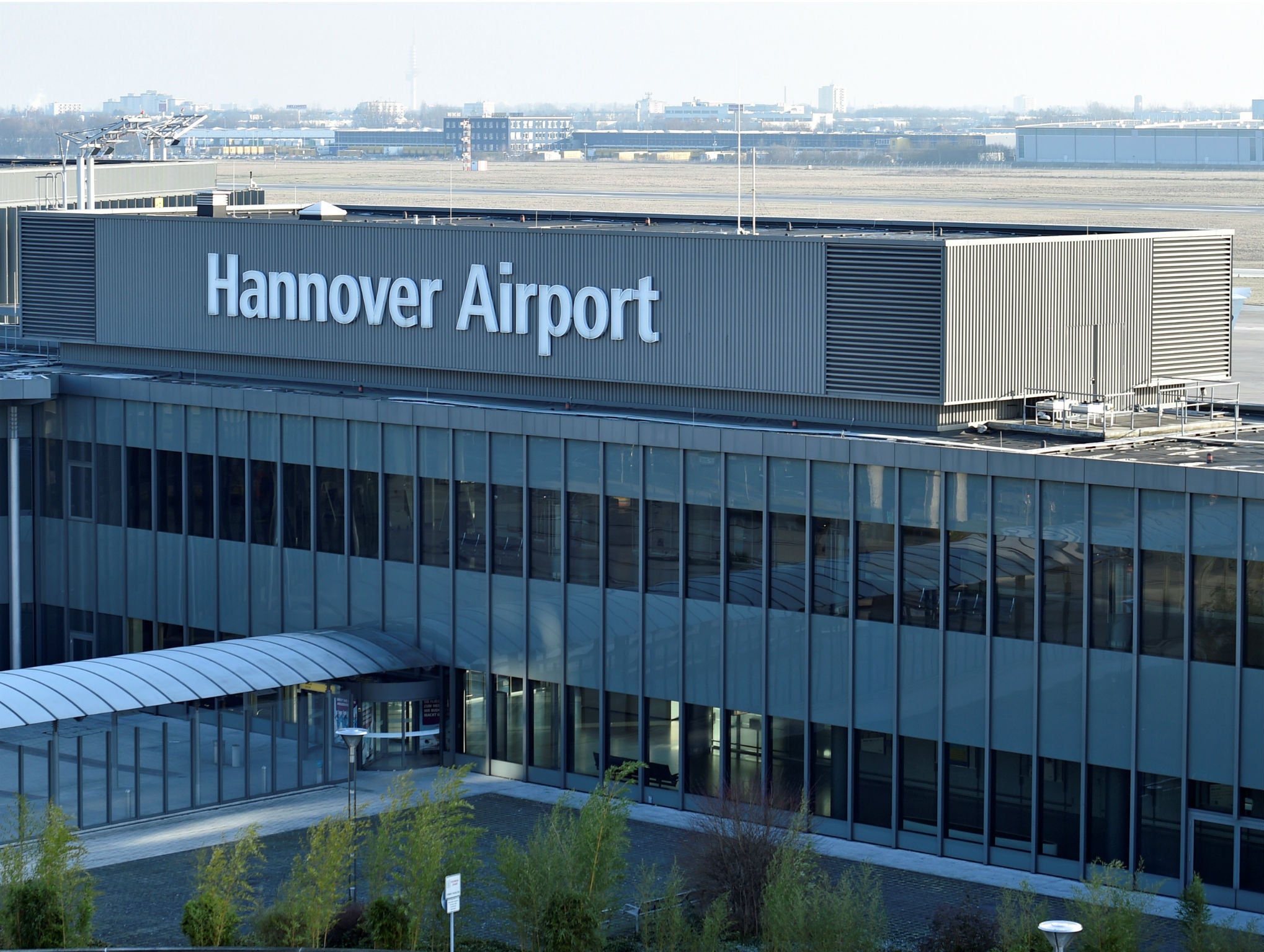 The entrance of the "Hannover Airport" is pictured in Hanover, Germany, January 26, 2017