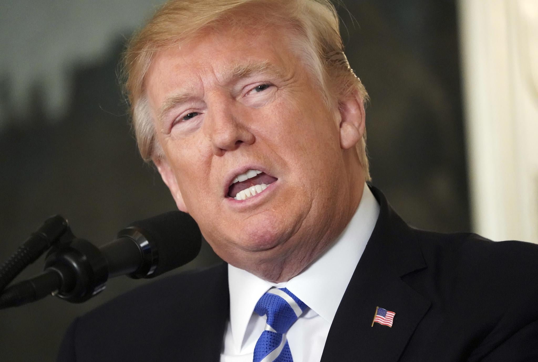 President Donald Trump speaks in the Diplomatic Reception Room of the White House (AP Photo/Pablo Martinez Monsivais)