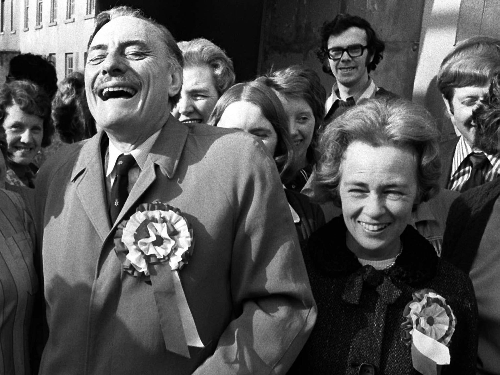 Pamela Powell with her husband in 1974 during his election campaign as the United Ulster Unionist candidate for South Down