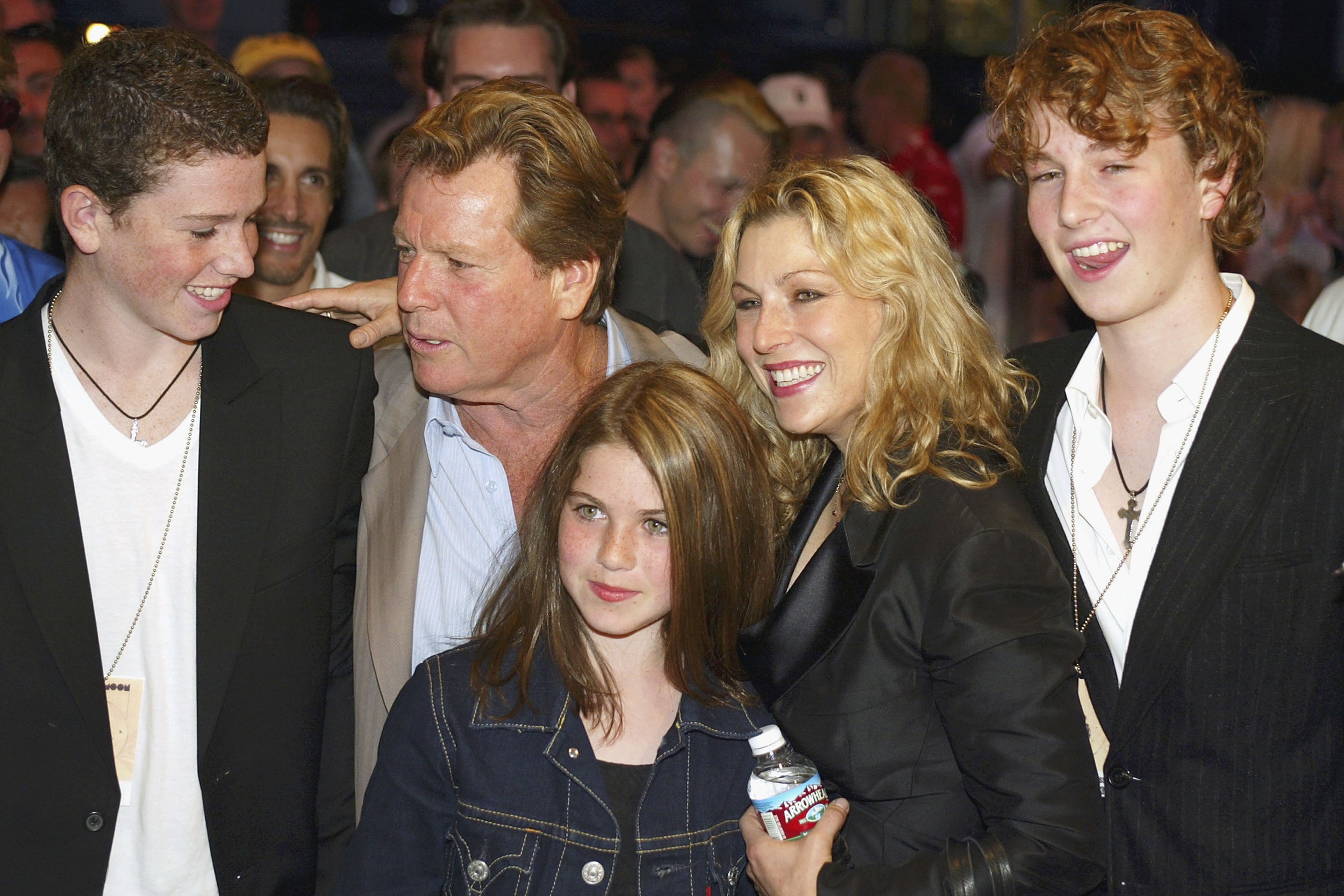 Tatum O’Neal (second from right) with (from left) son Sean, father Ryan, daughter Emily and son Kevin at a screening of her classic film ‘Paper Moon’ in 2003 in Los Angeles (Kevin Winter/Getty)