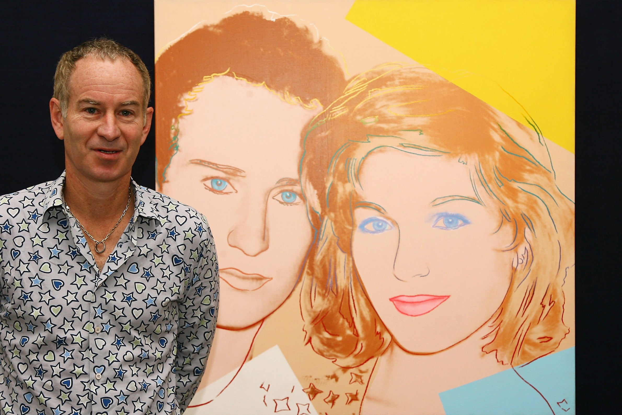 O’Neal’s former husband John McEnroe with the Andy Warhol painting that immortalised their relationship. The picture sold for more than $300,000 in 2008