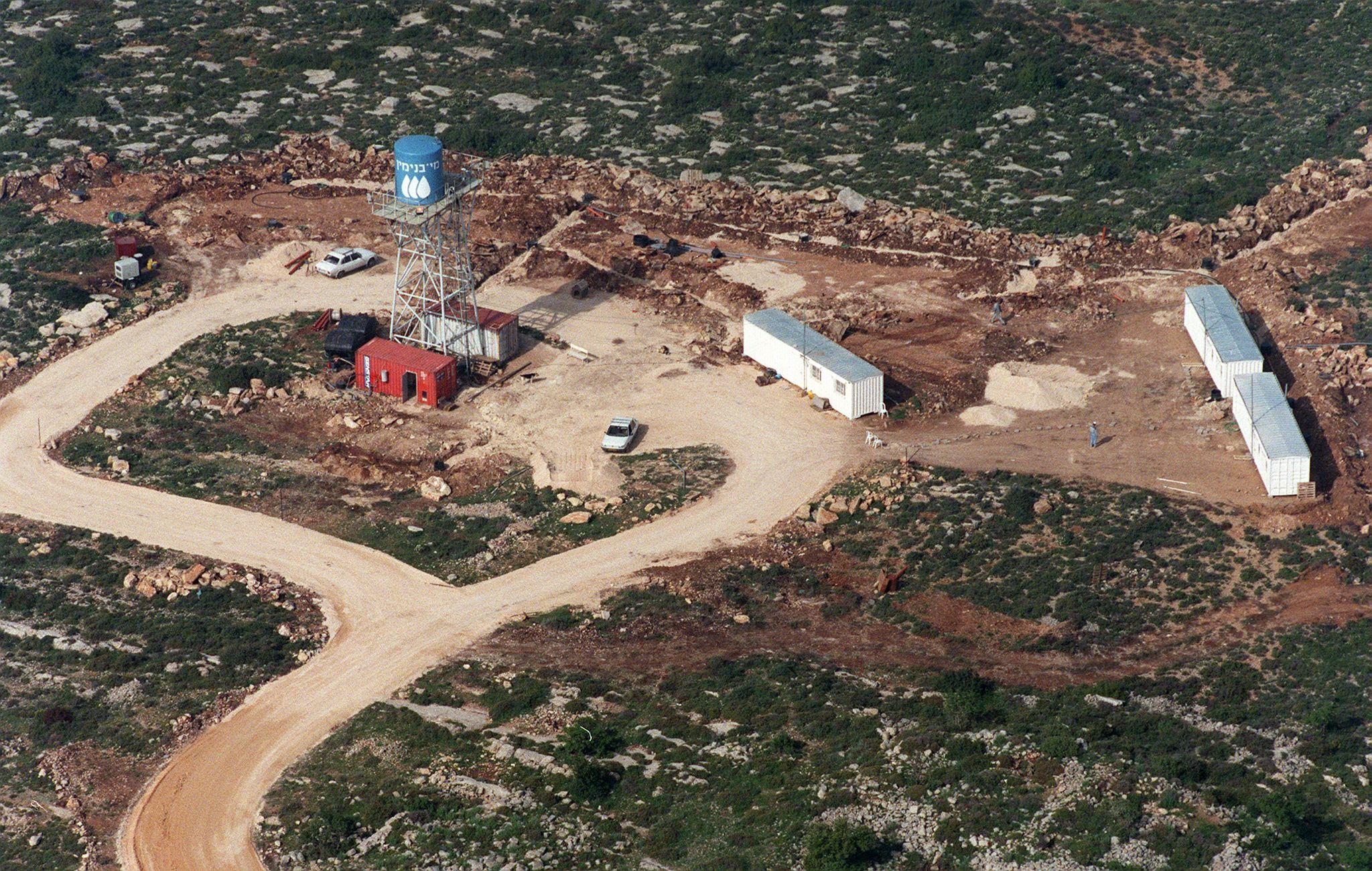 A file photo of the aerial view of Haresha, a Jewish settlement near Ramallah, during its construction on 12 April 1999