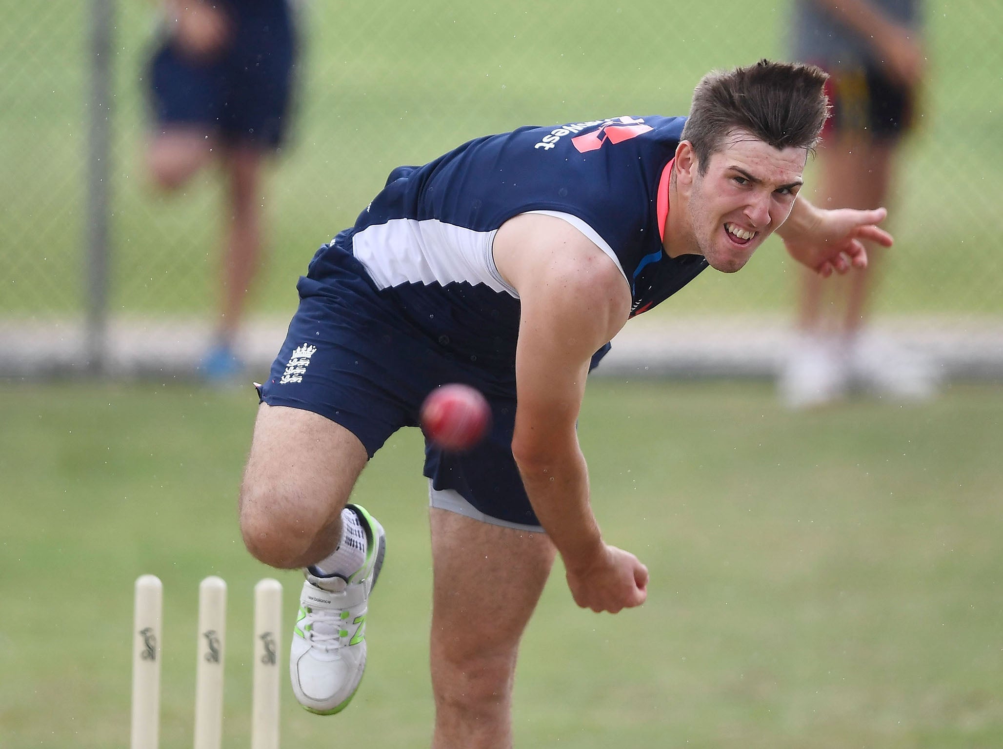 Craig Overton practices in the nets for England