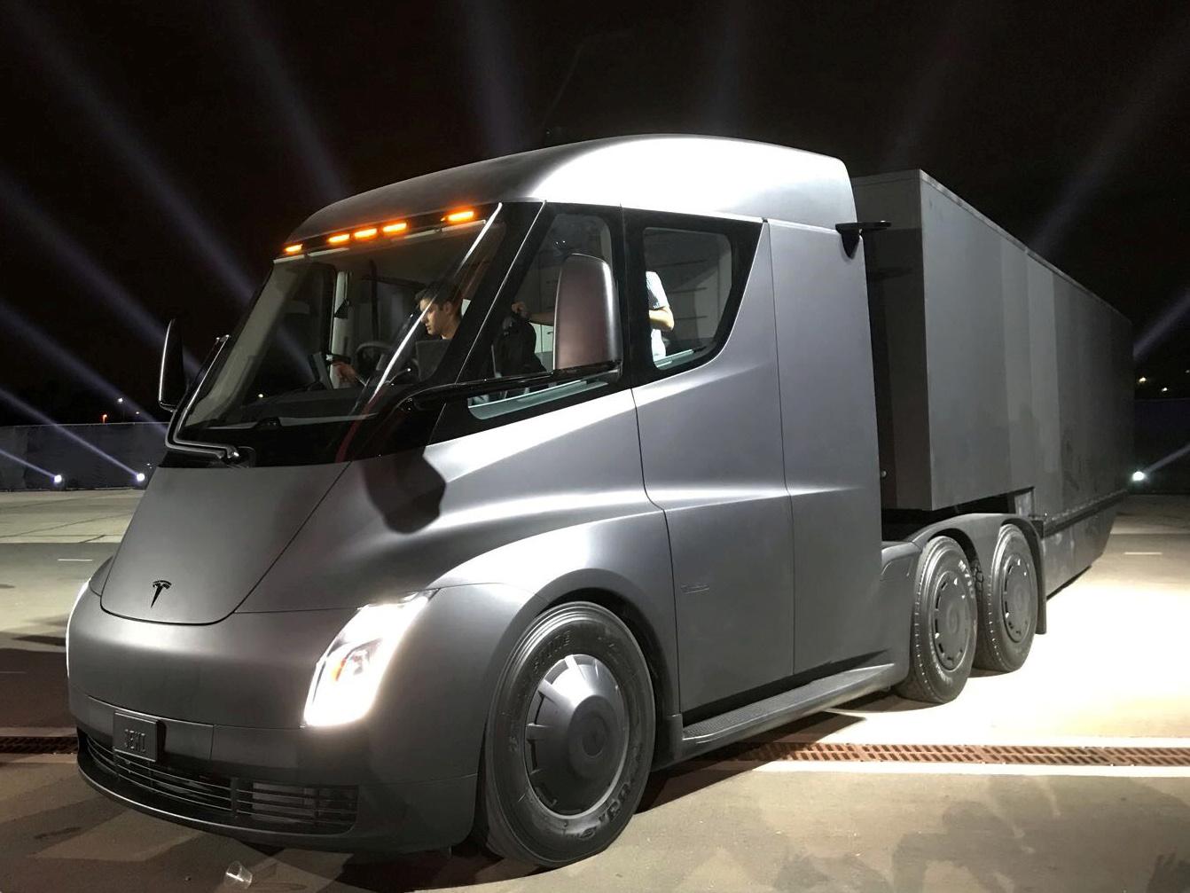 Tesla's new electric semi-truck is unveiled during a presentation in Hawthorn, California (Reuters)