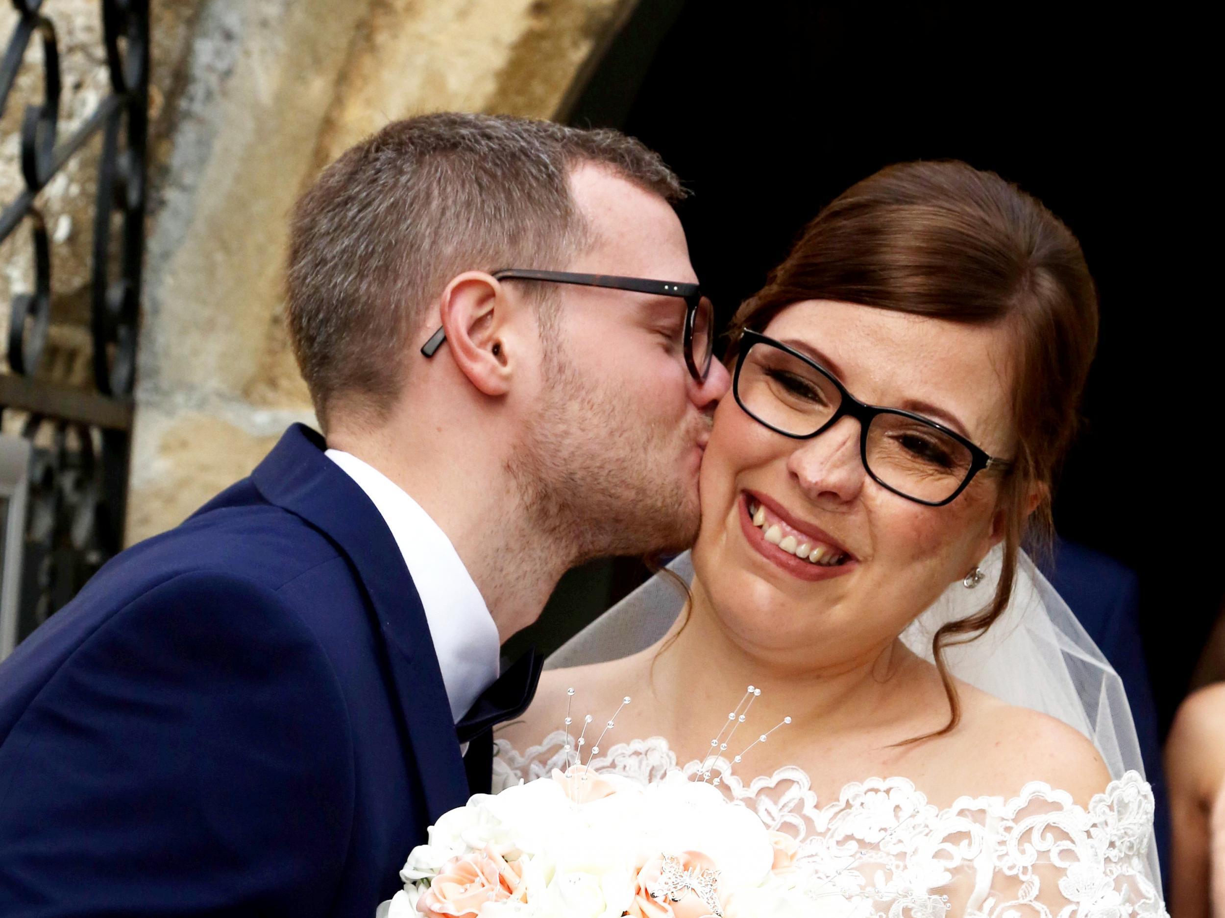 Cody Hall and Lewis Holt on their wedding day at St Michael's Church, Great Oakley