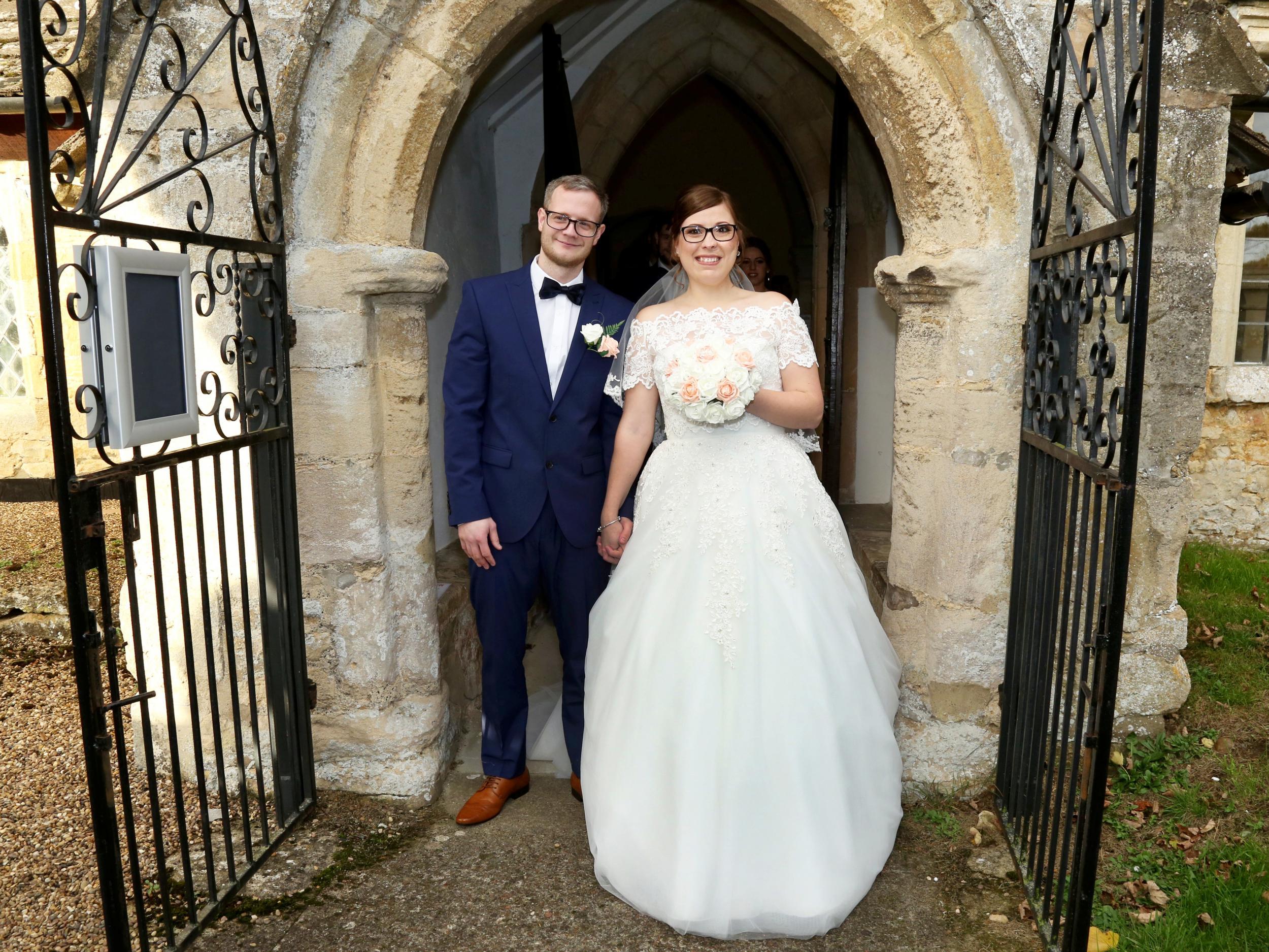 Cody Hall and Lewis Holt on their wedding day at St Michael’s Church, Great Oakley