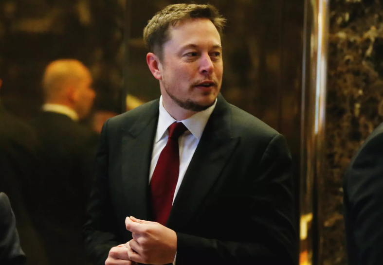 Tesla chief executive Elon Musk in the lobby of Trump Tower in Manhattan, New York, in January