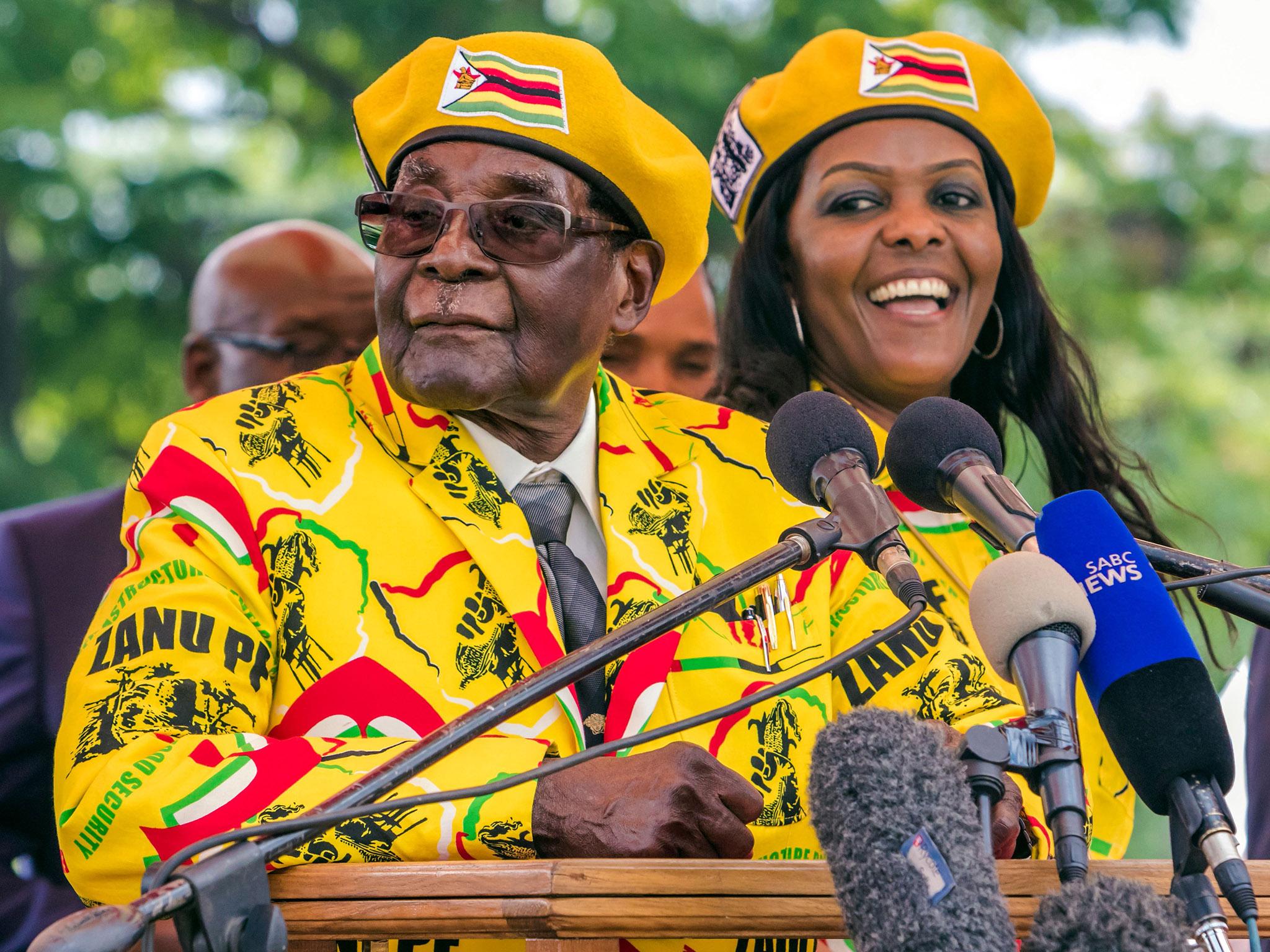 Robert and Grace Mugabe at a rally to declare support for her to become the next vice-president two days after they ousted Emmerson Mnangagwa