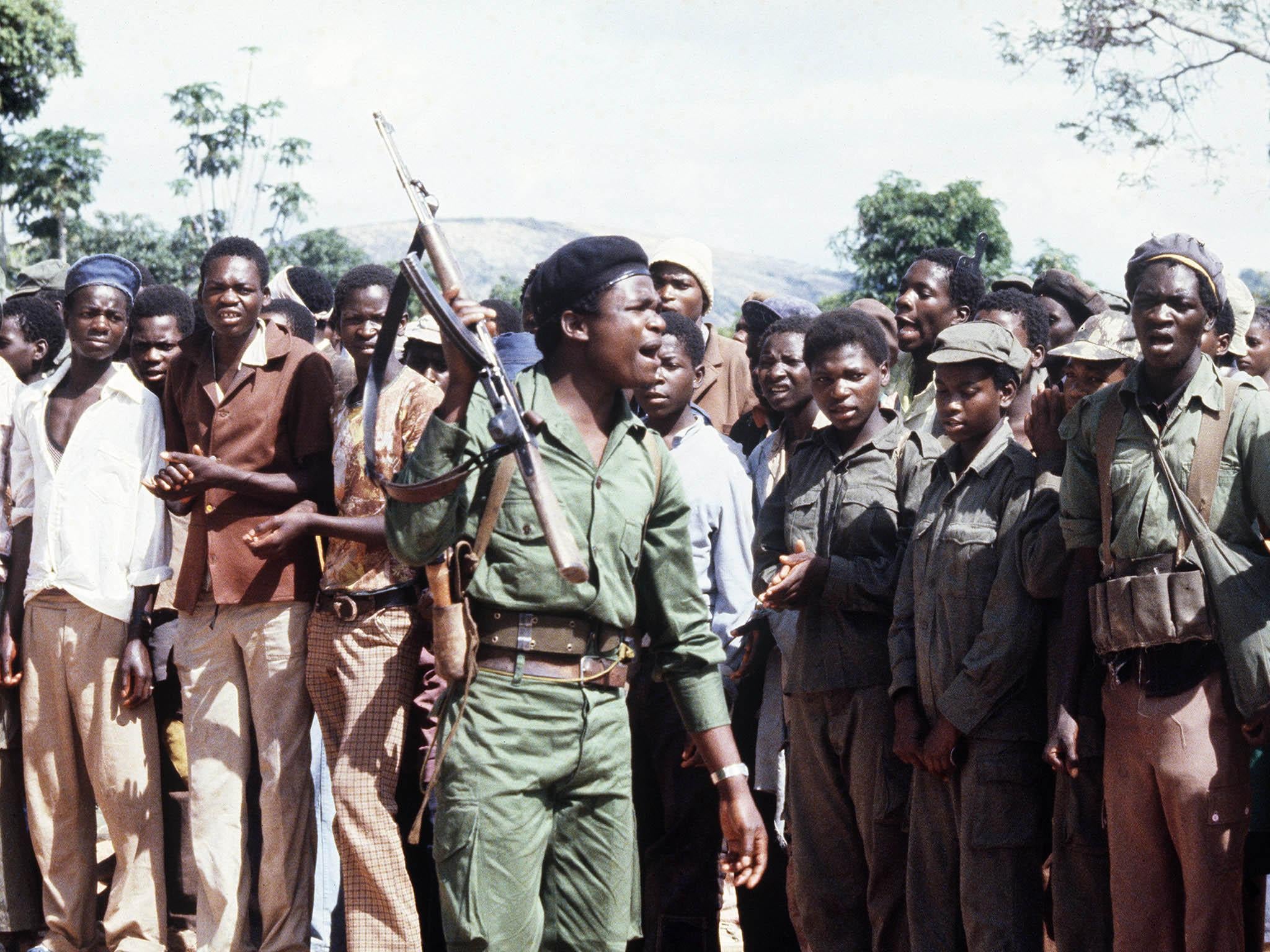 An unknown Zanu soldier staging a rally in Zimbabwe in 1980. Mnangagwa was one of those who rose to power under Mugabe after fighting in the liberation army