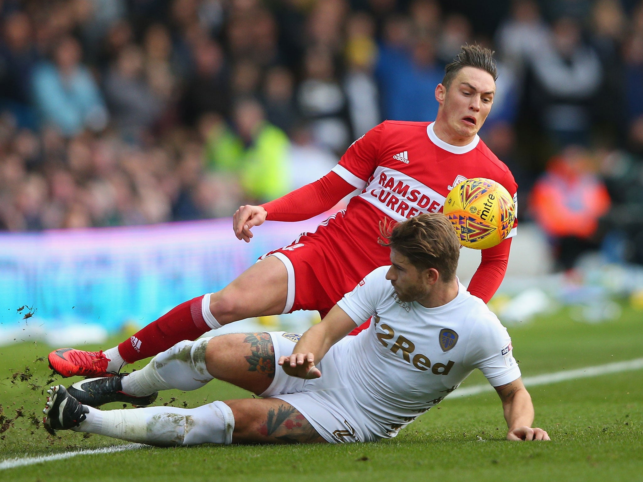 Gaetano Berardi puts in a challenge on Middlesbrough's Connor Roberts