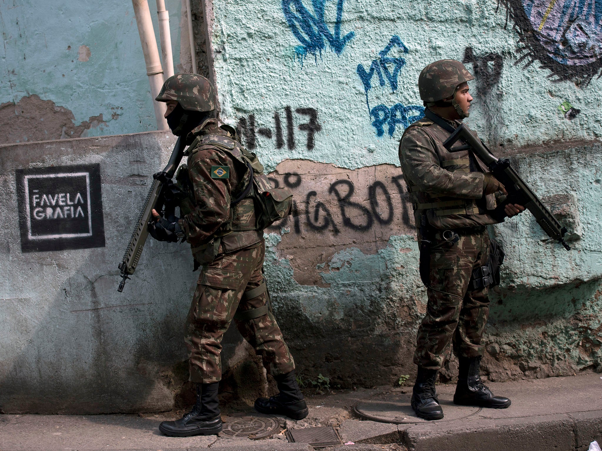 Brazilian officials have turned to the military for backup, seen here deployed at the Mineira favela