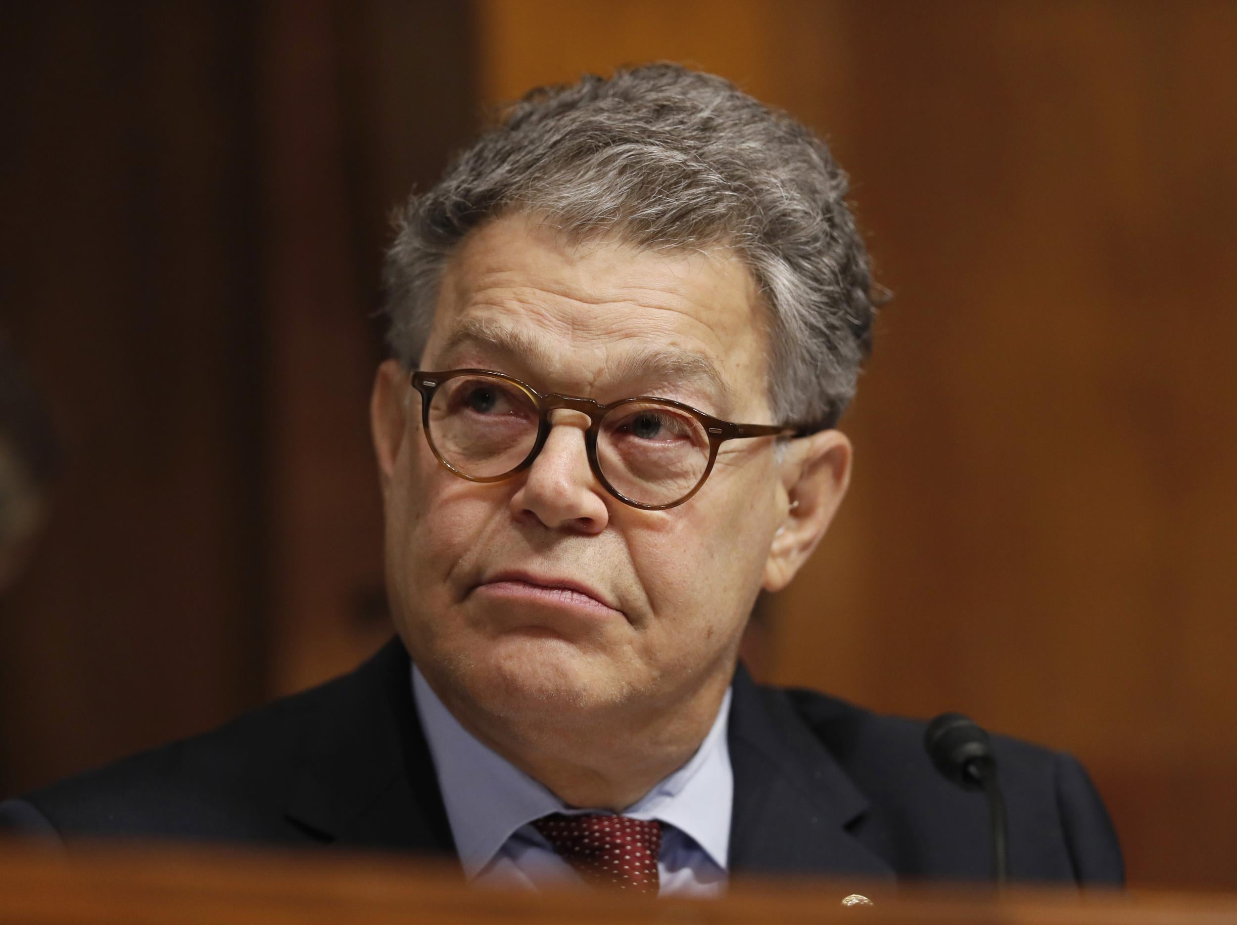 Senator Al Franken listens during a Senate Judiciary Committee hearing for Colorado Supreme Court Justice Allison Eid