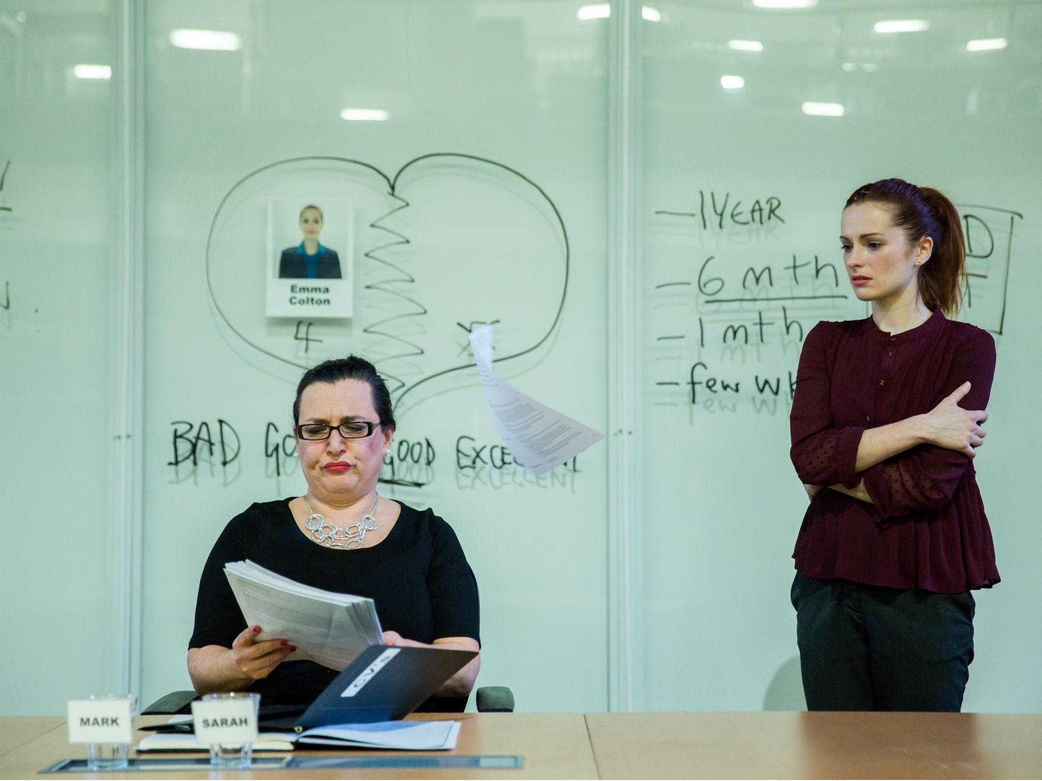 Fifi Garfield (left) as a deaf manager abusing a hearing employee, played by Abigail Poulton (right), in ‘Contractions’. The play shows how deaf people can both receive and commit violence