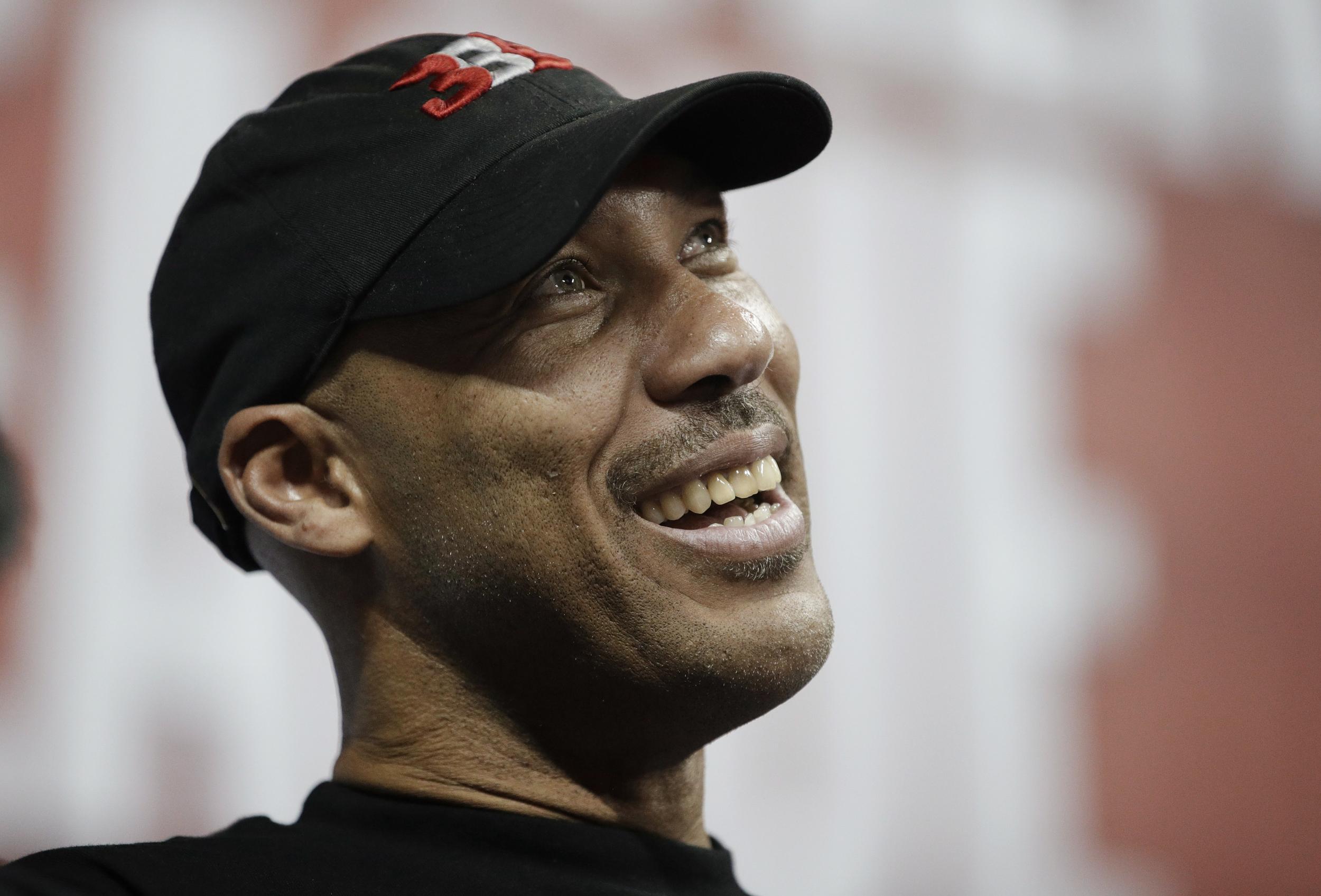 LaVar Ball, father of UCLA player LiAngelo Ball, watches the Los Angeles Lakers play the Los Angeles Clippers