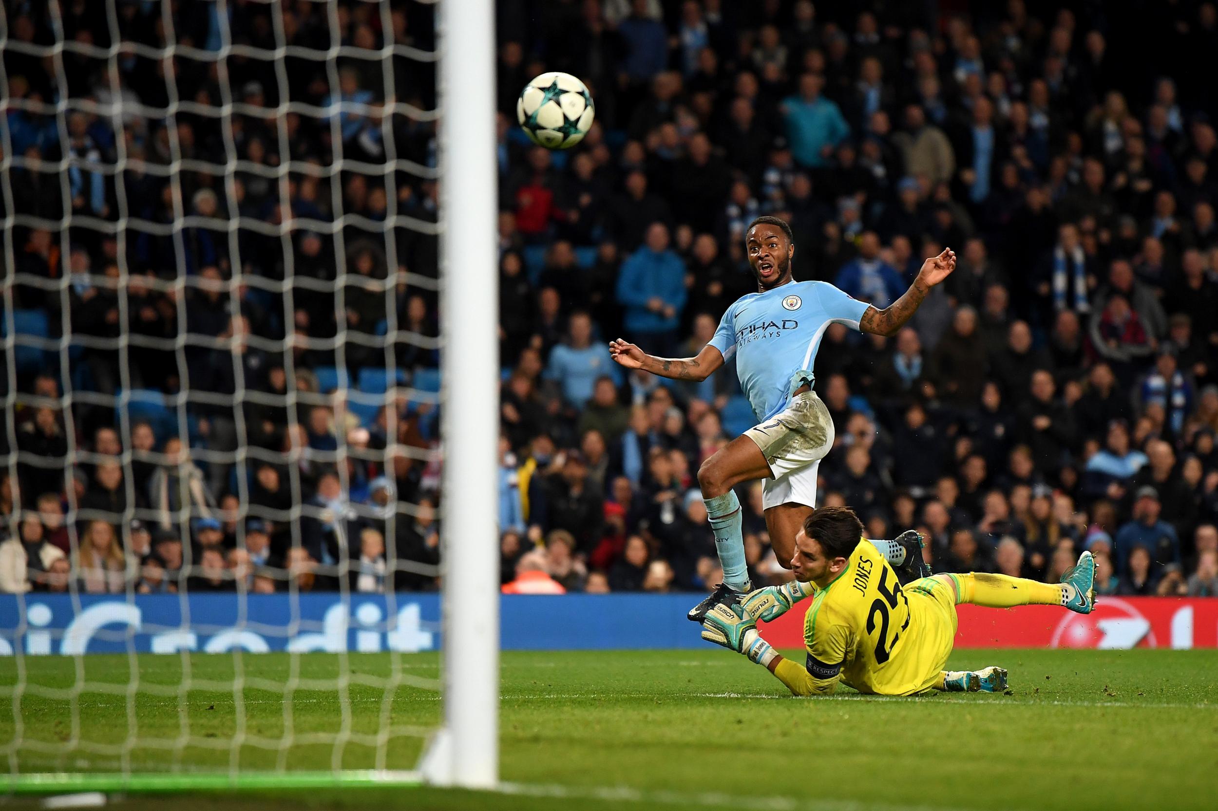 Raheem Sterling scores the winner against Feyenoord