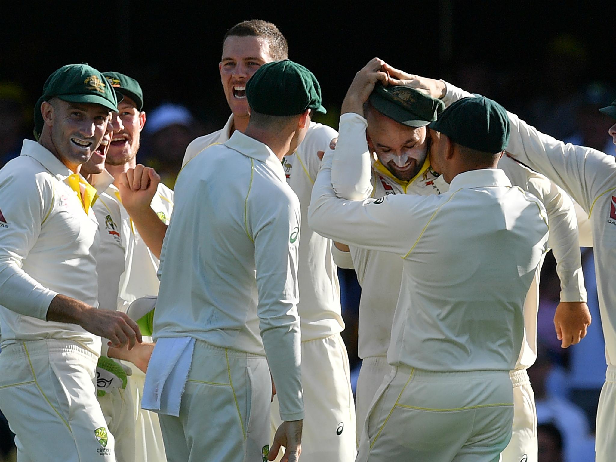 Australia celebrate Lyon's run-out of Vince