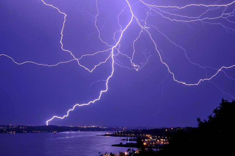 Lightning over the St Lawrence River in Quebec in 2010 (Jp Marquis/Wikipedia)