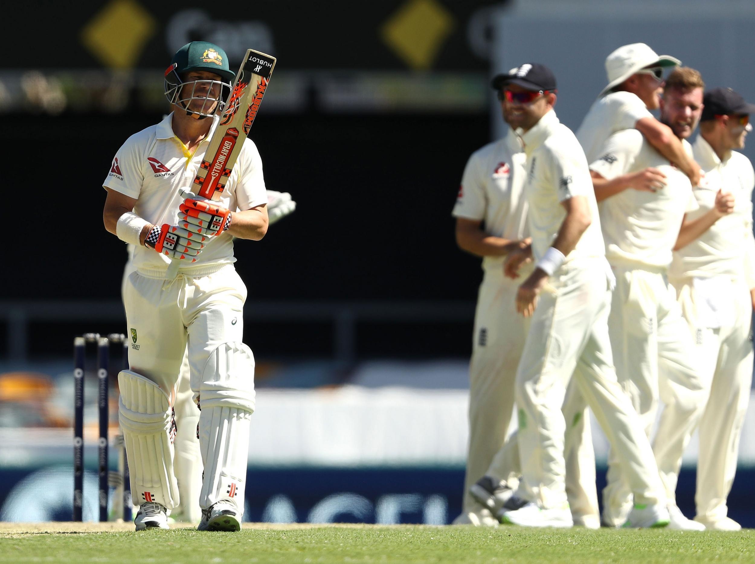 Jake Ball got the crucial wicket of David Warner as Australia's reply started slowly