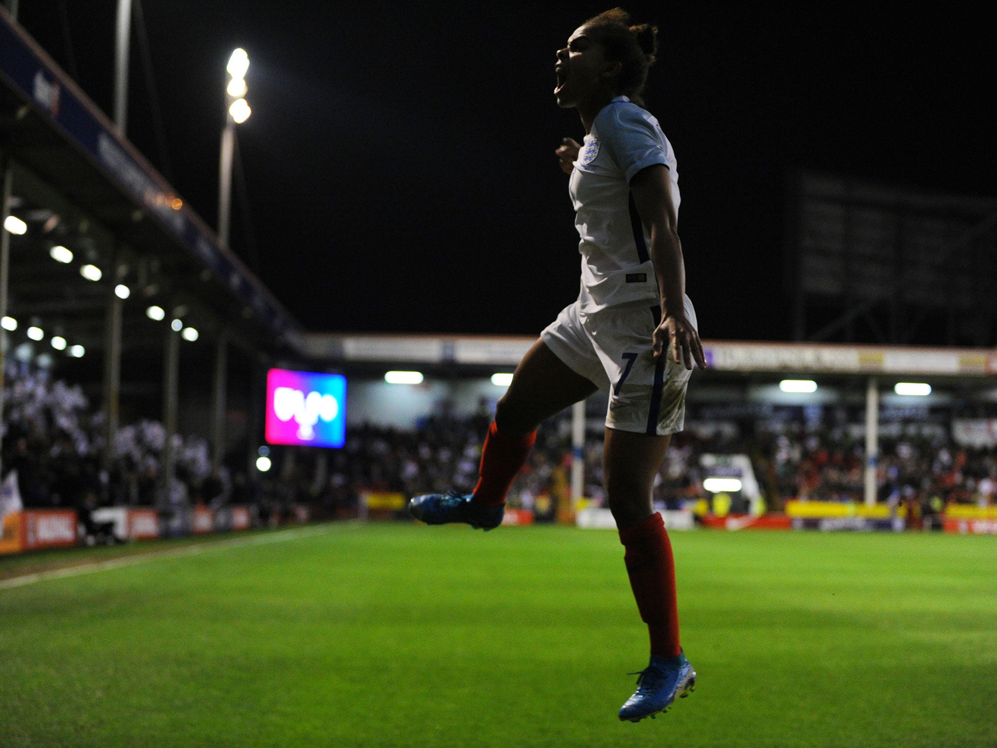 Nikita Parris celebrates her goal for England