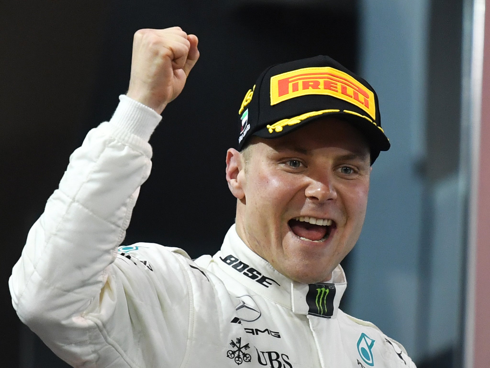 Valtteri Bottas celebrates winning the Abu Dhabi Grand Prix