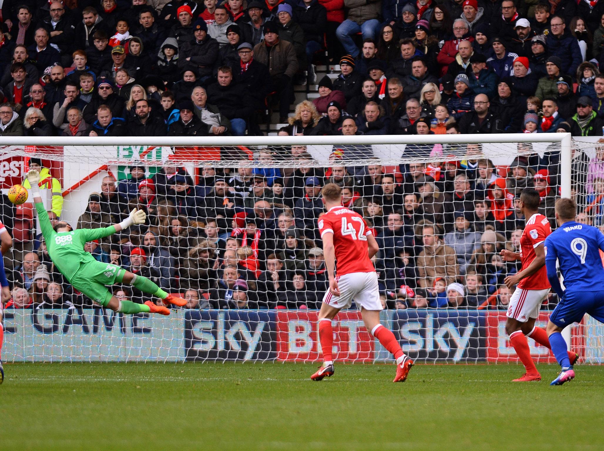 Danny Ward, right, fires Cardiff’s second into the top corner