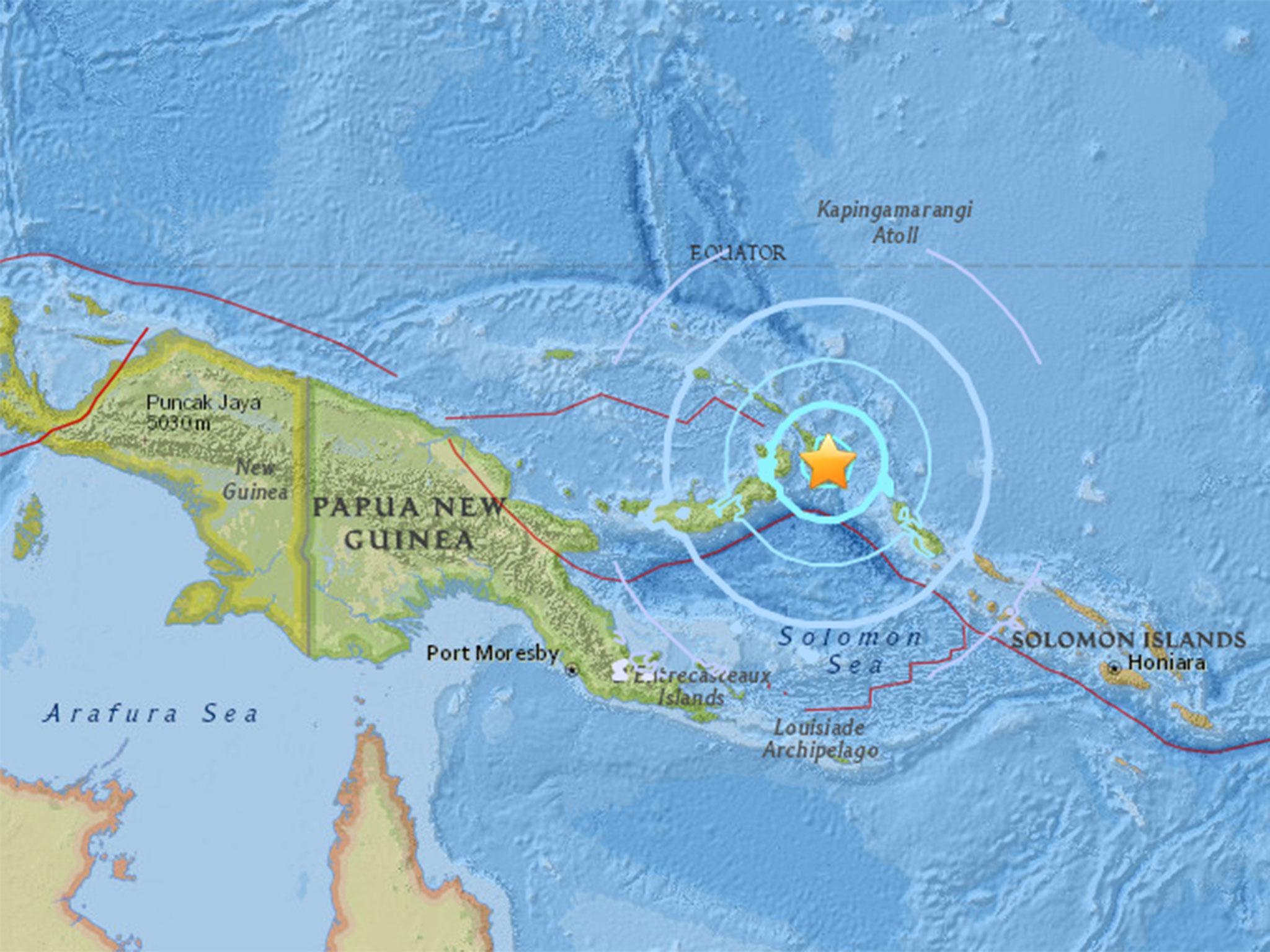 The earthquake struck east of the town of Rabaul