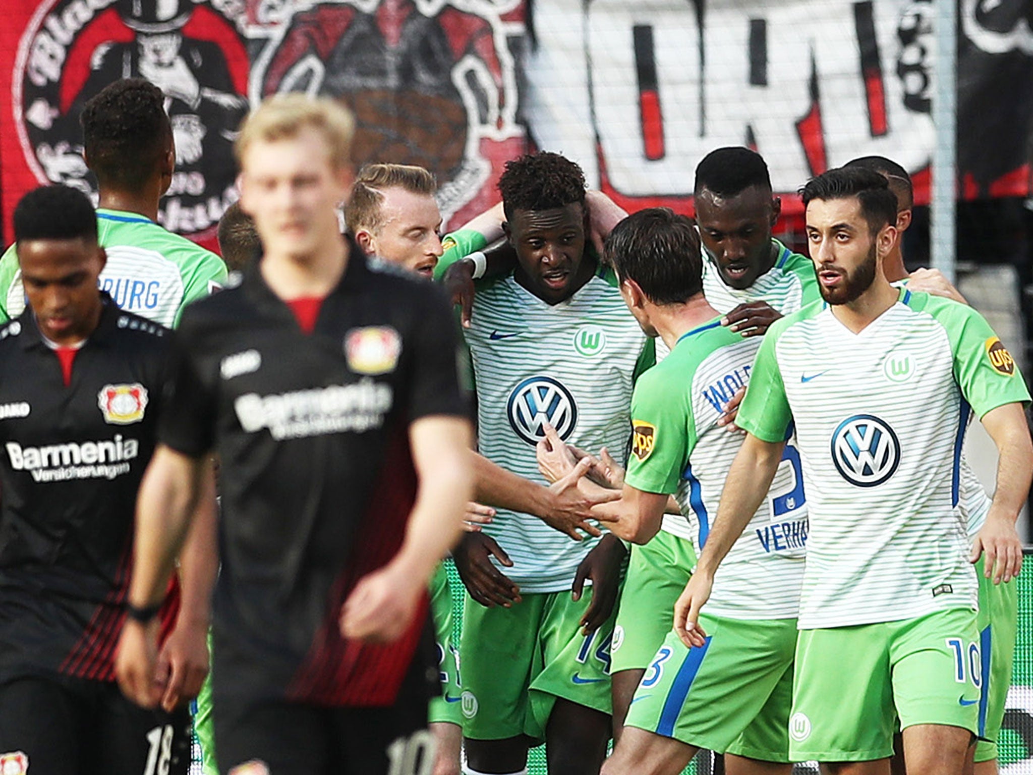 Origi celebrates scoring against Bayer 04 Leverkusen in October