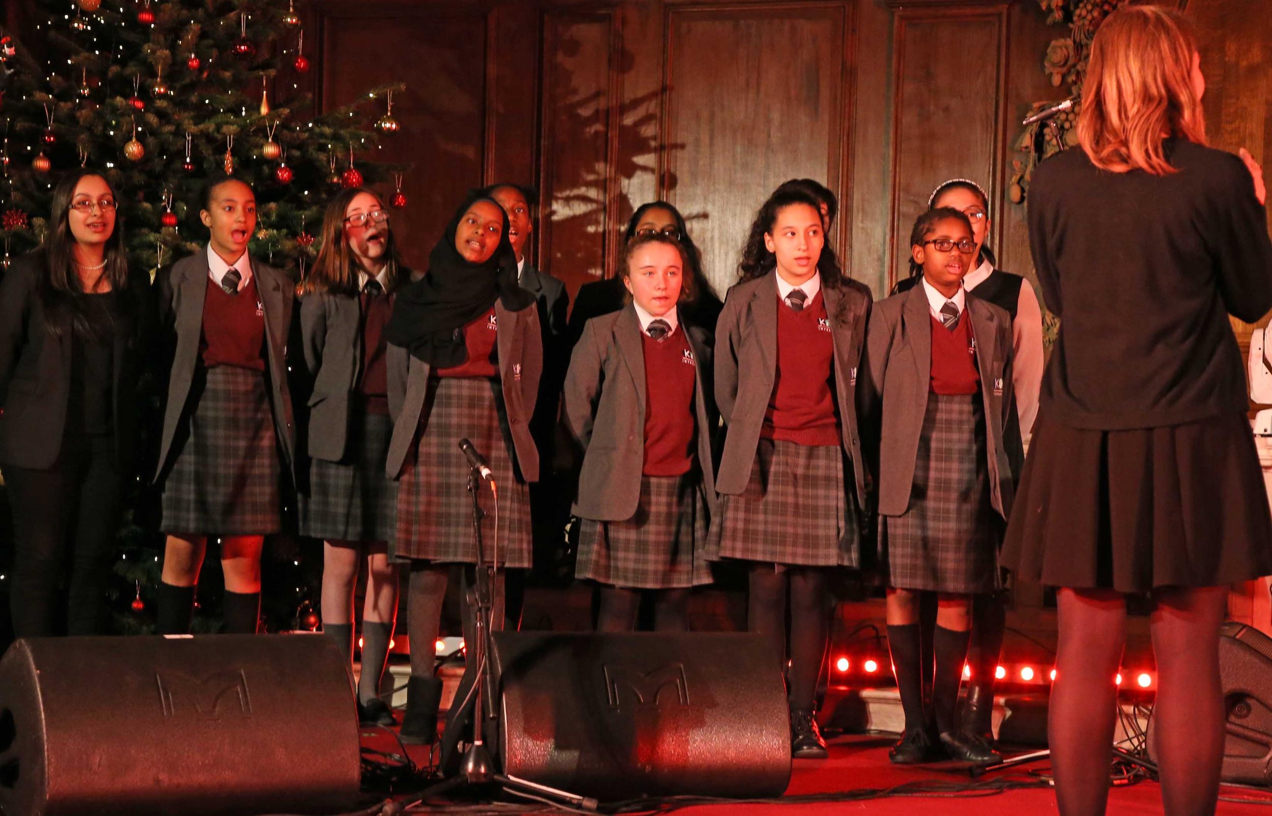 Kensington Aldridge Academy choir sing a selection of carols at the Fayre of St James's