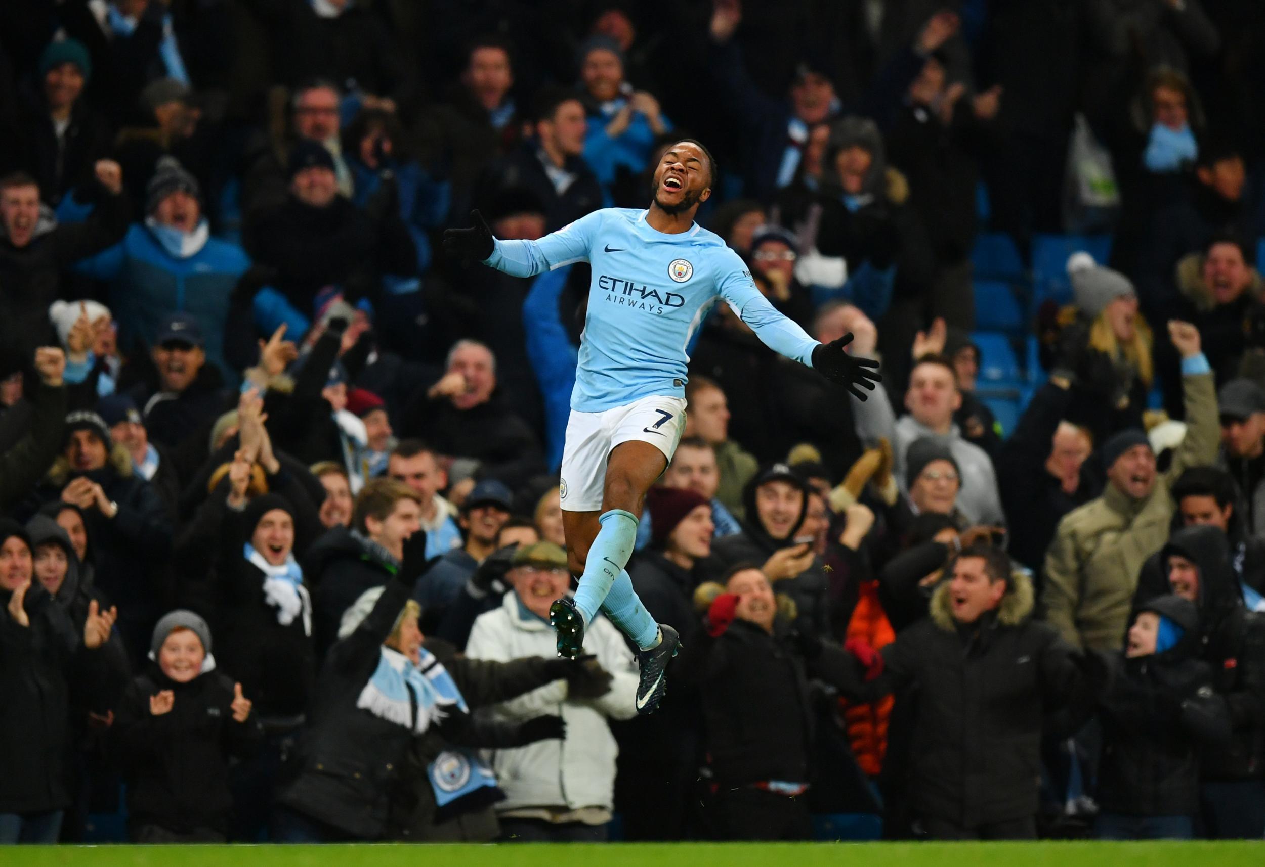 Oriol Romeu celebrates his fired equalising goal at the Etihad