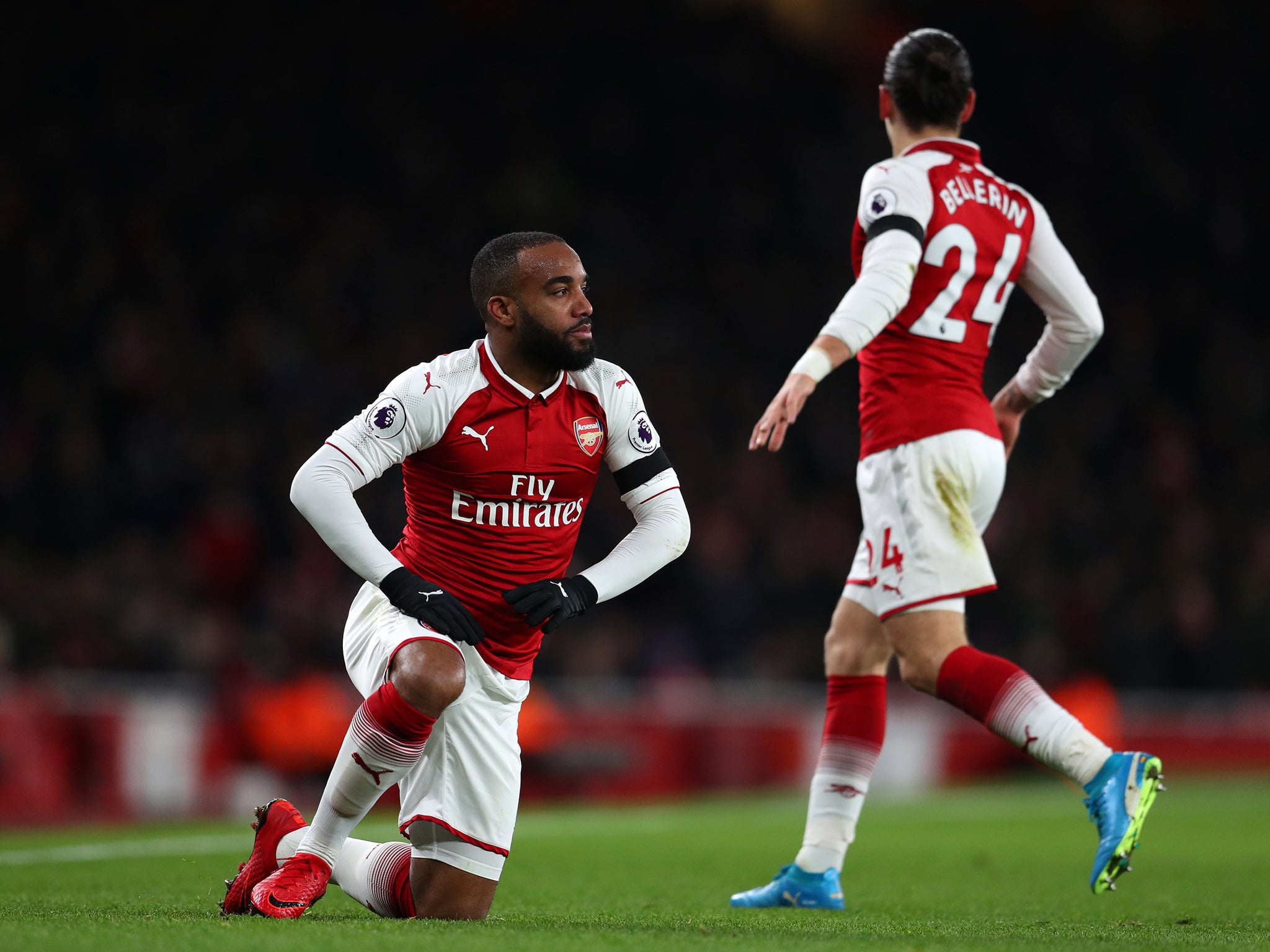 Lacazette suffered a groin injury during the 5-0 win over Huddersfield