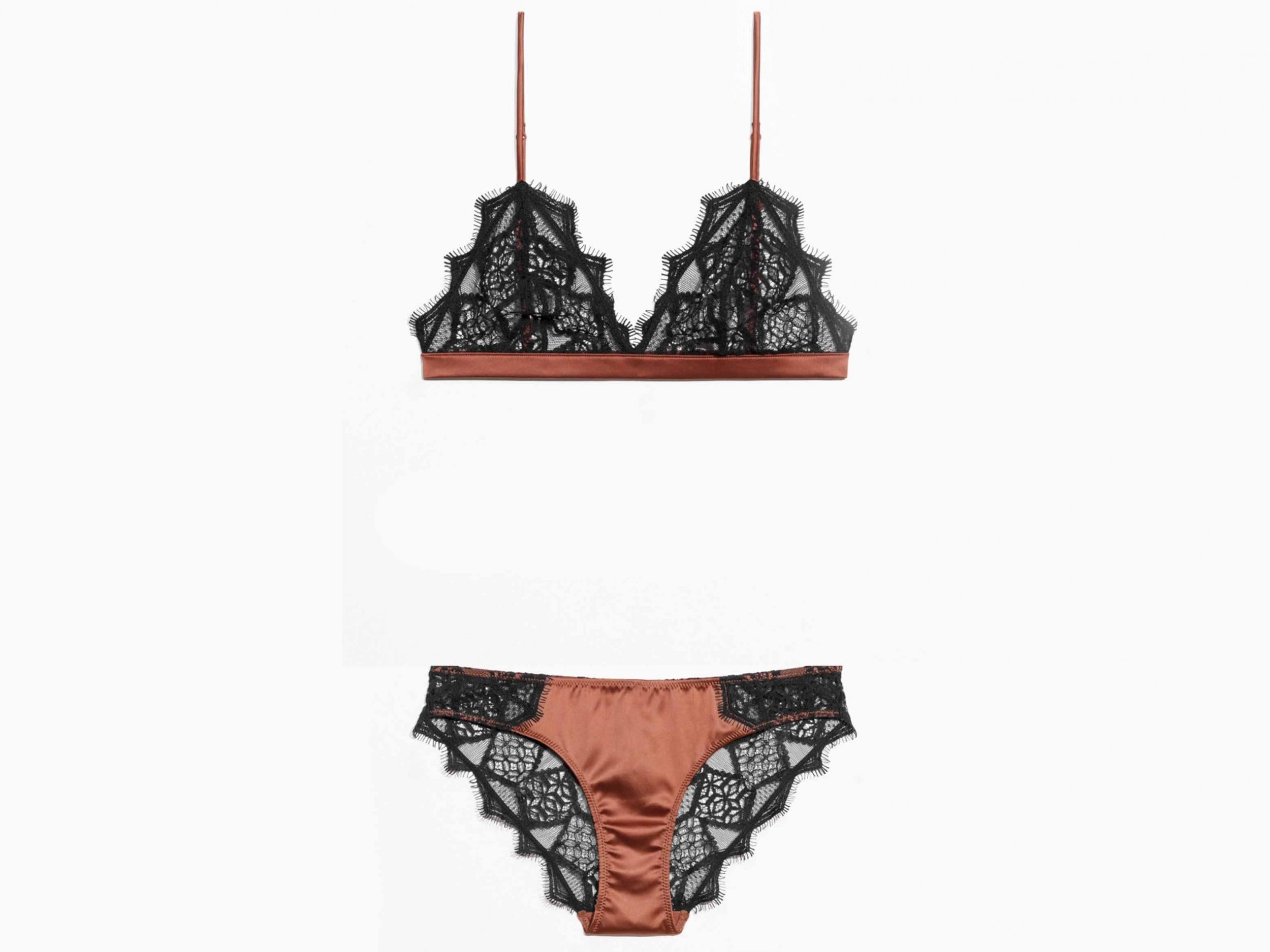 &#13;
Lace Soft Bra, £27, Satin Briefs, £15, &amp; Other Stories&#13;