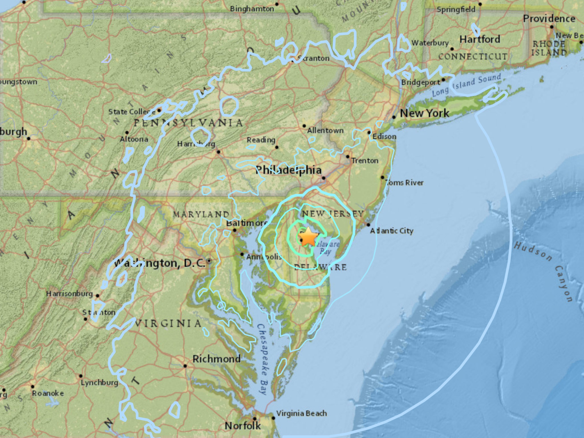 The earthquake struck in Delaware Bay