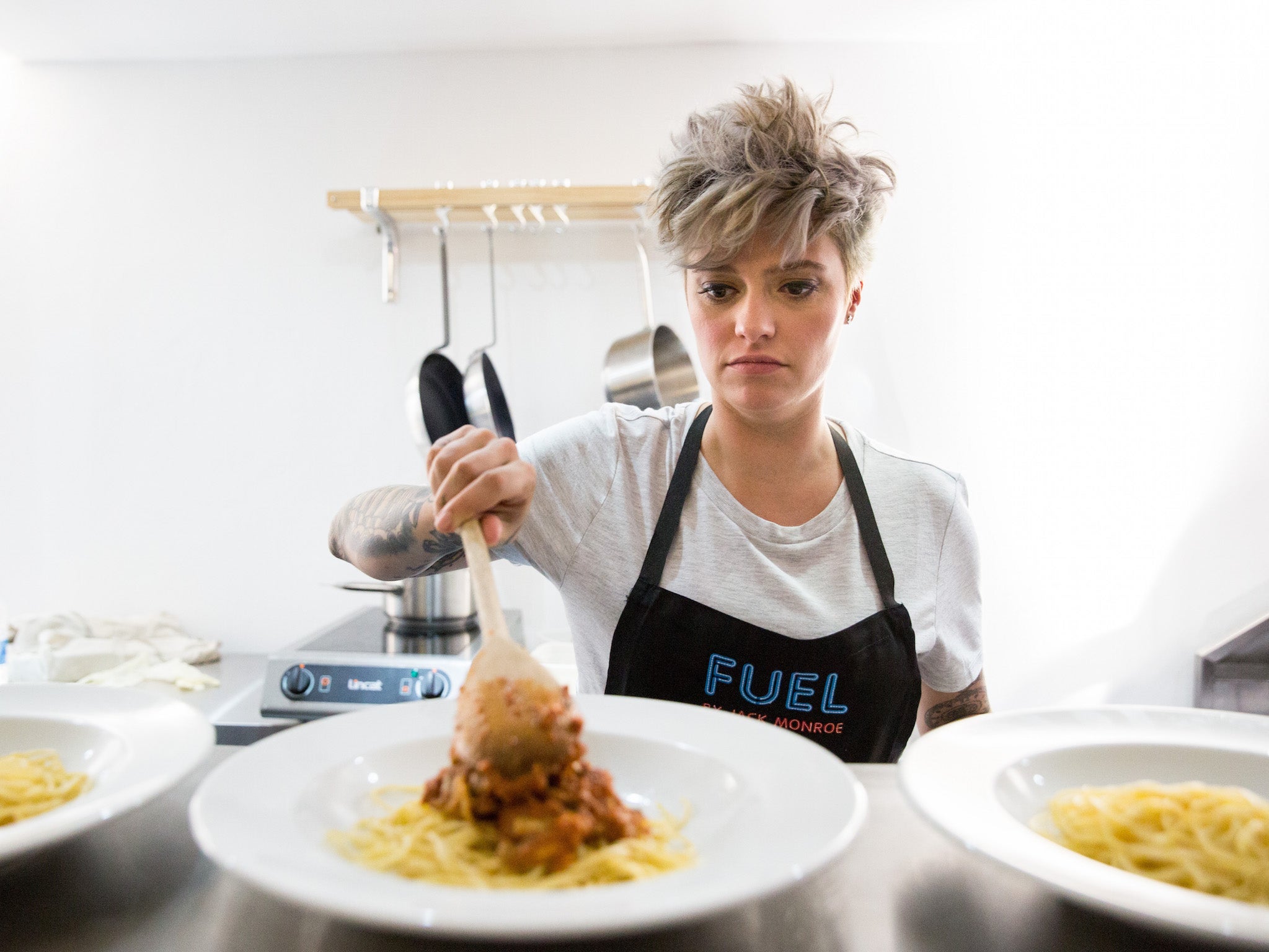 Monroe cooking at the launch of Fuel Bank, a charitable pop-up raising awareness of the ‘heat or eat’ crisis