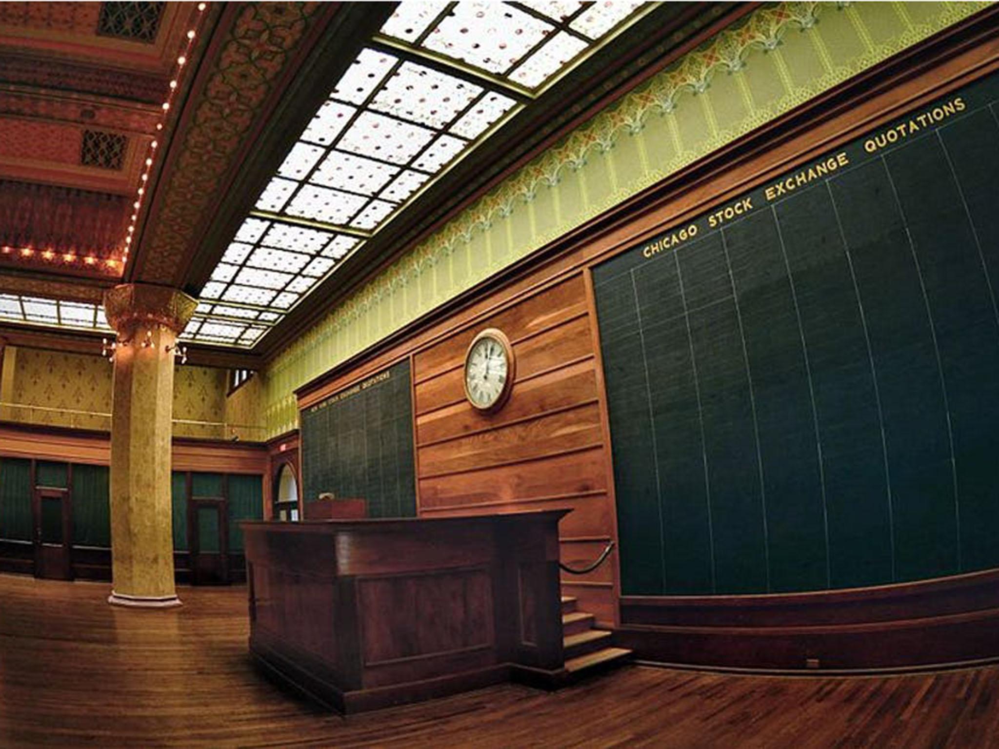 The preserved trading floor of the Chicago Stock Exchange