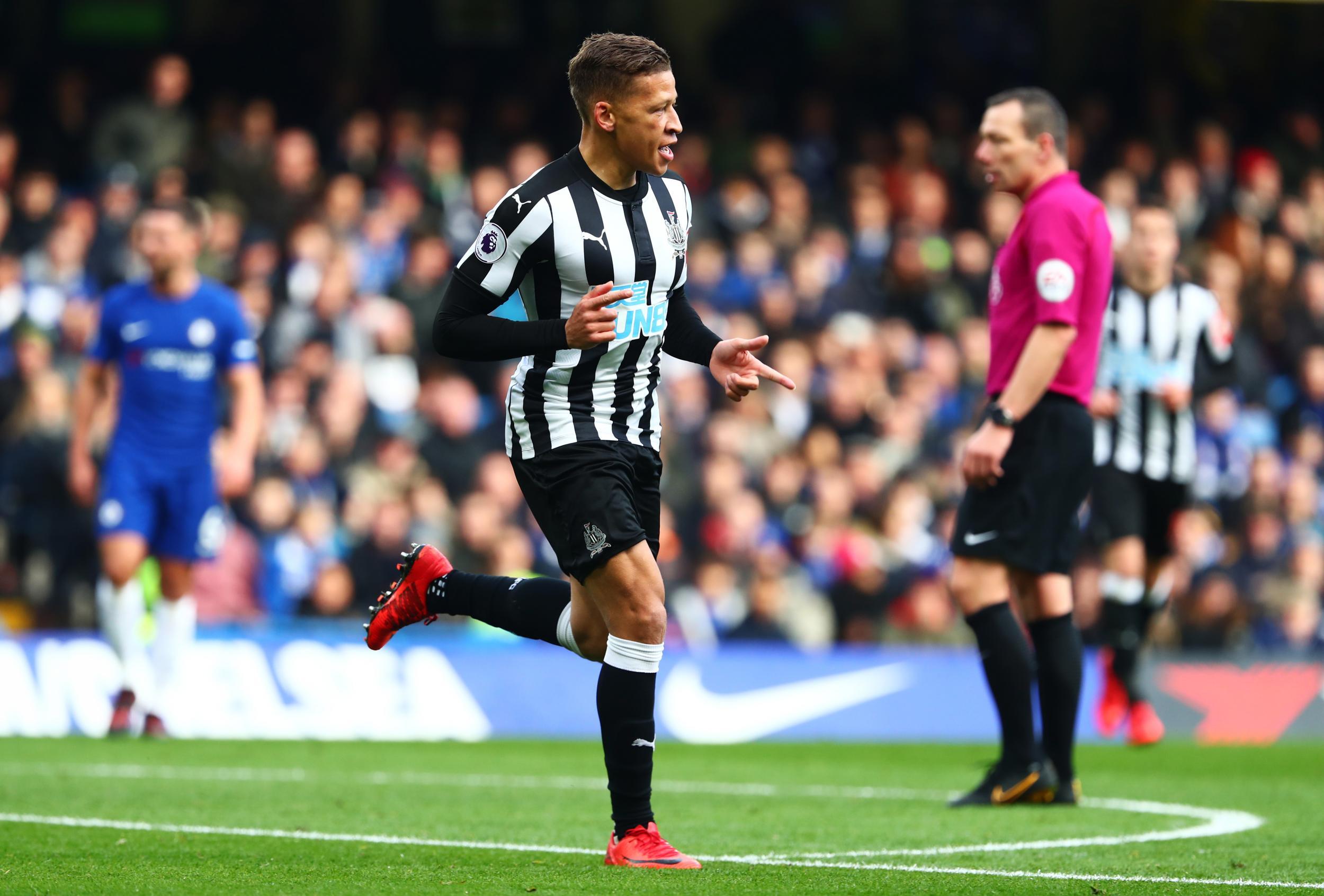 Dwight Gayle celebrates the opener