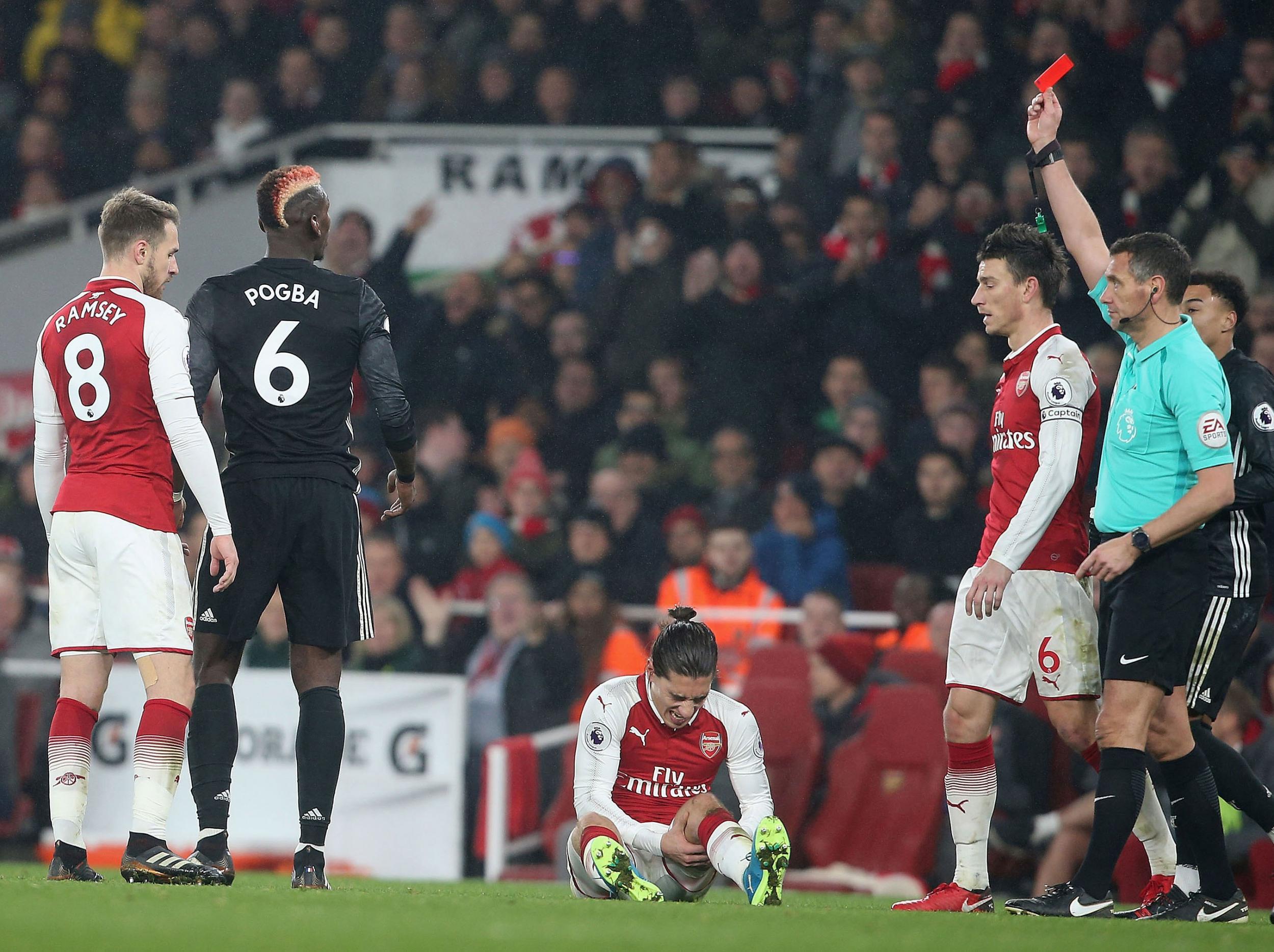 &#13;
Pogba was sent off late for an apparent stamp on Hector Bellerin &#13;