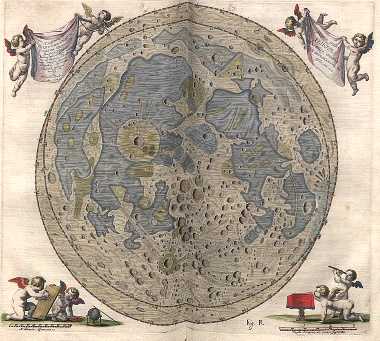 Map of the moon engraved by astronomer Johannes Hevelius, 1645