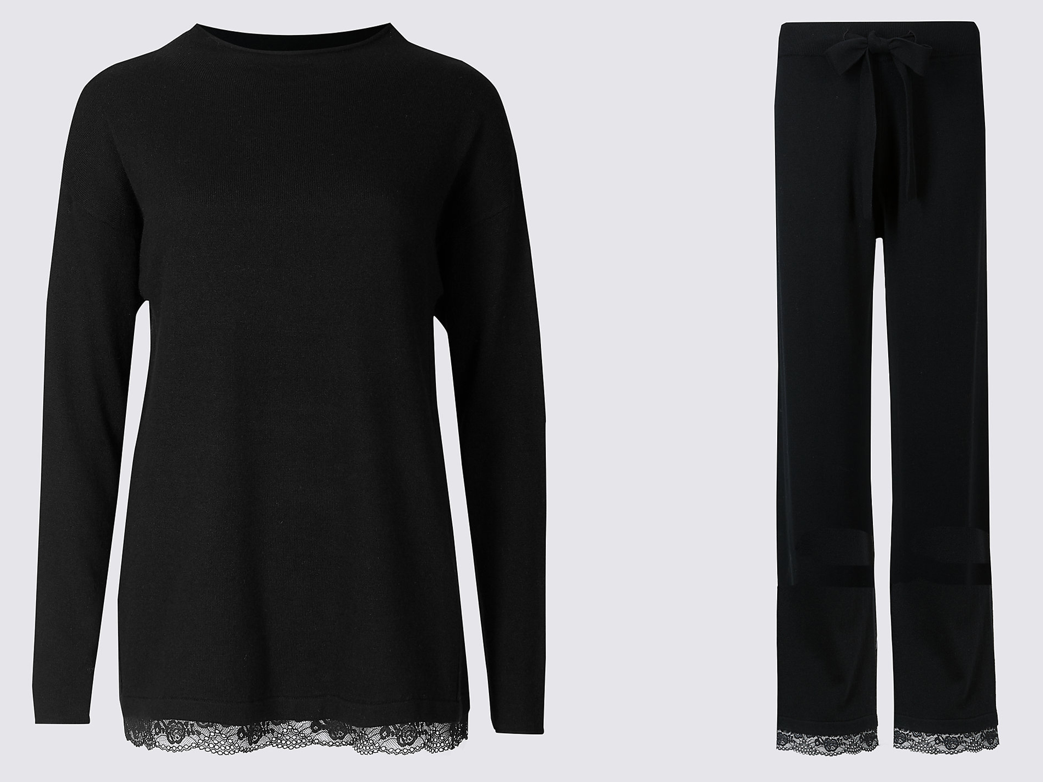 Rosie for Autograph, Long Sleeve Lace Trim Pyjama Top with Cashmere, £40 &amp; Lace Trim Straight Leg Pyjama Bottoms with Cashmere, £40, Marks &amp; Spencer