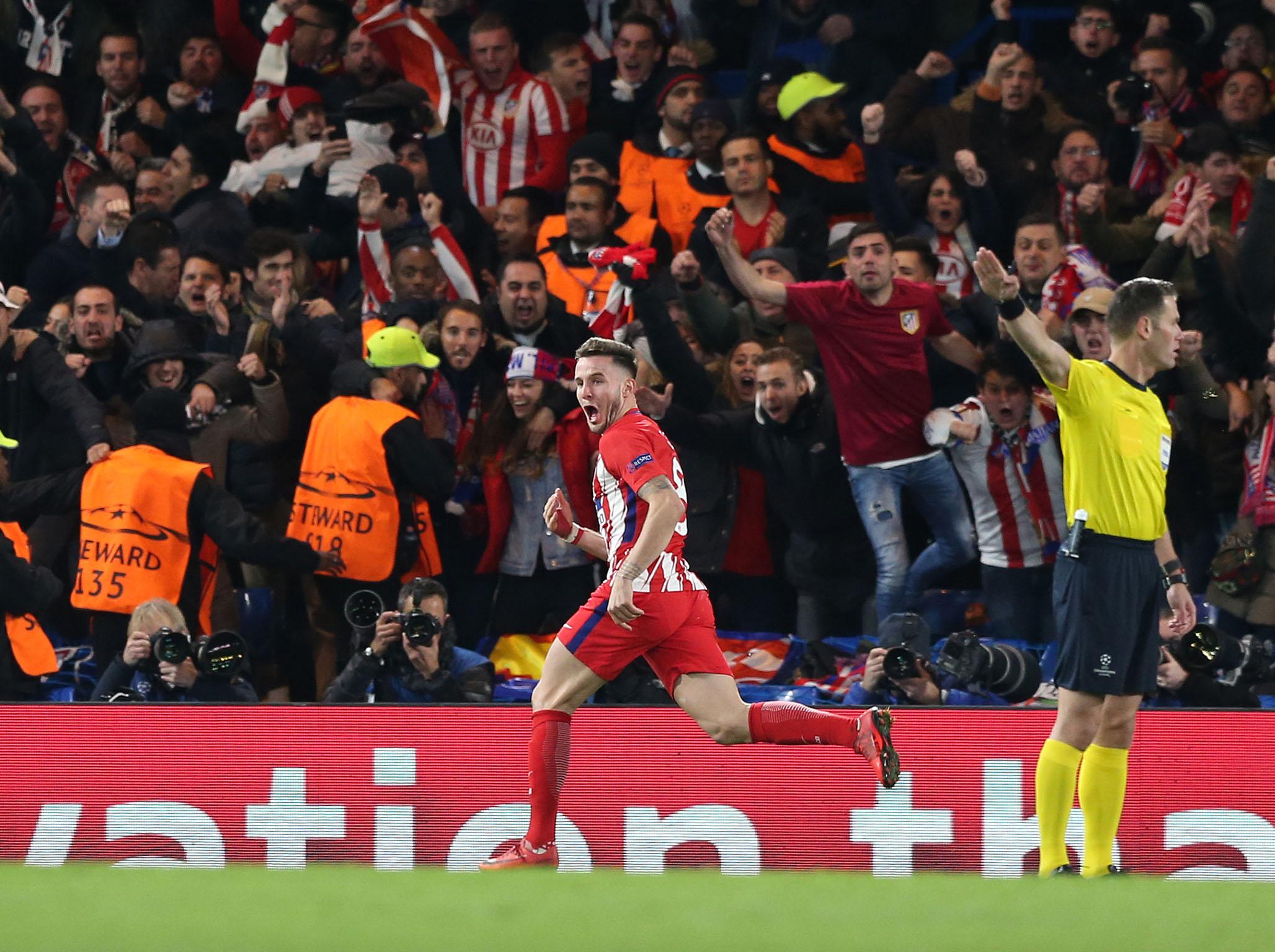 Saul Niguez celebrates Atletico's opener