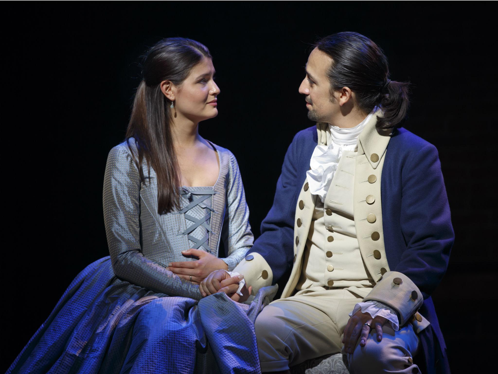 Phillipa Soo as Eliza Hamilton and the show's creator Lin-Manuel Miranda as Alexander Hamilton in Broadway's 'Hamilton' which opens in London's West End