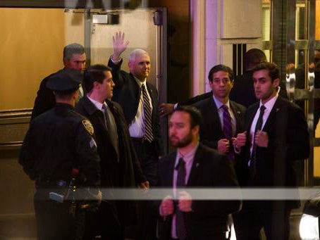 Mike Pence leaves the Richard Rodgers Theatre after a performance, in which he was booed by audience